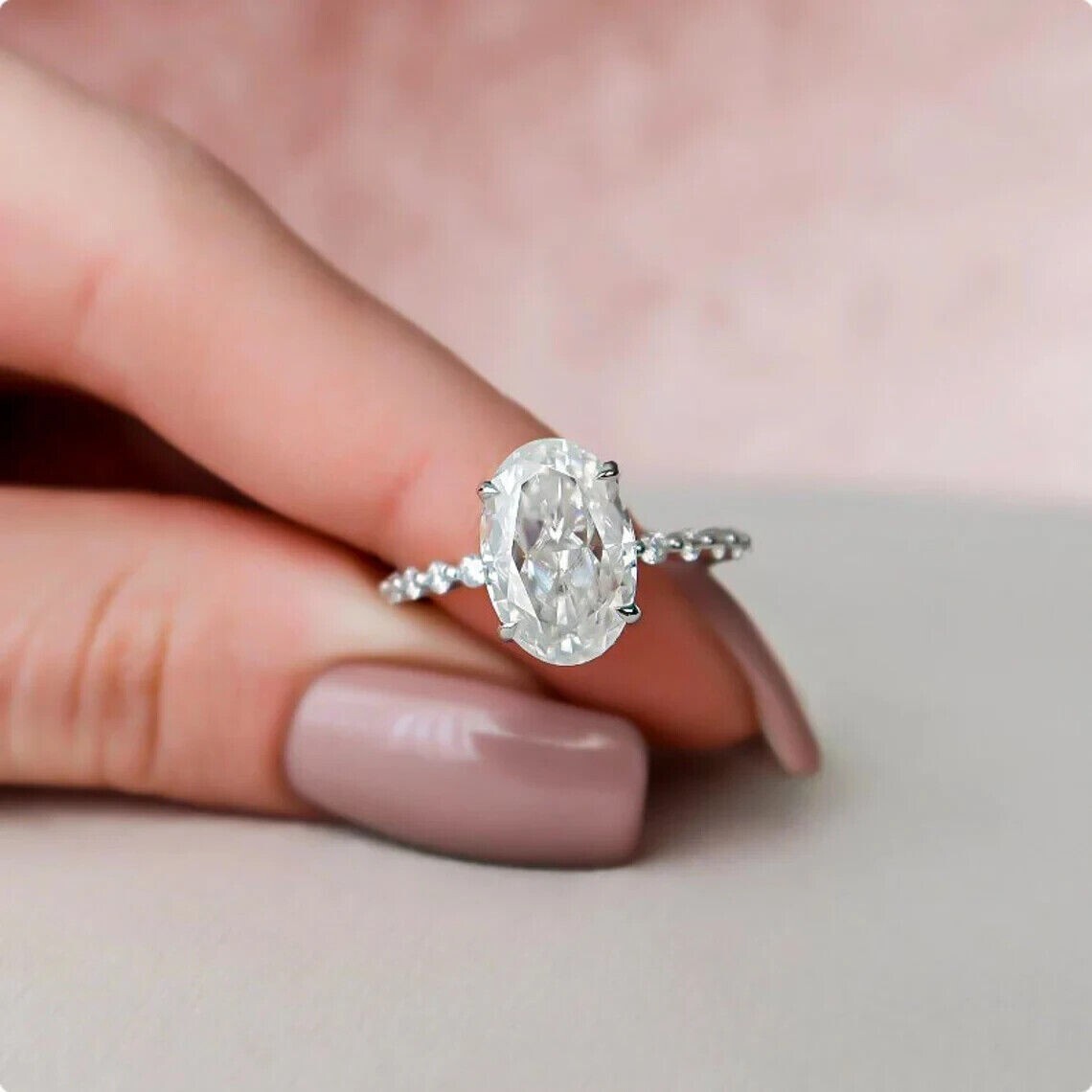 Oval Shape 2.25Ct Diamond White Gold Finish Engagement Ring Simulated Size 6.5