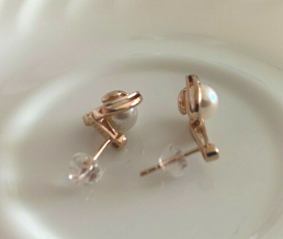 Superb luster fresh water akoya 6-7mm Pearl earrings Rose gold plated Silver 925