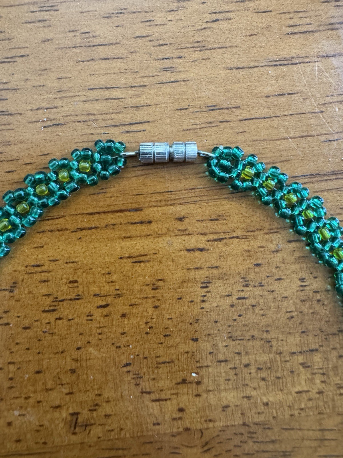Handmade Beaded Statement Necklace Green And Yellow Choker BOHO Fringe