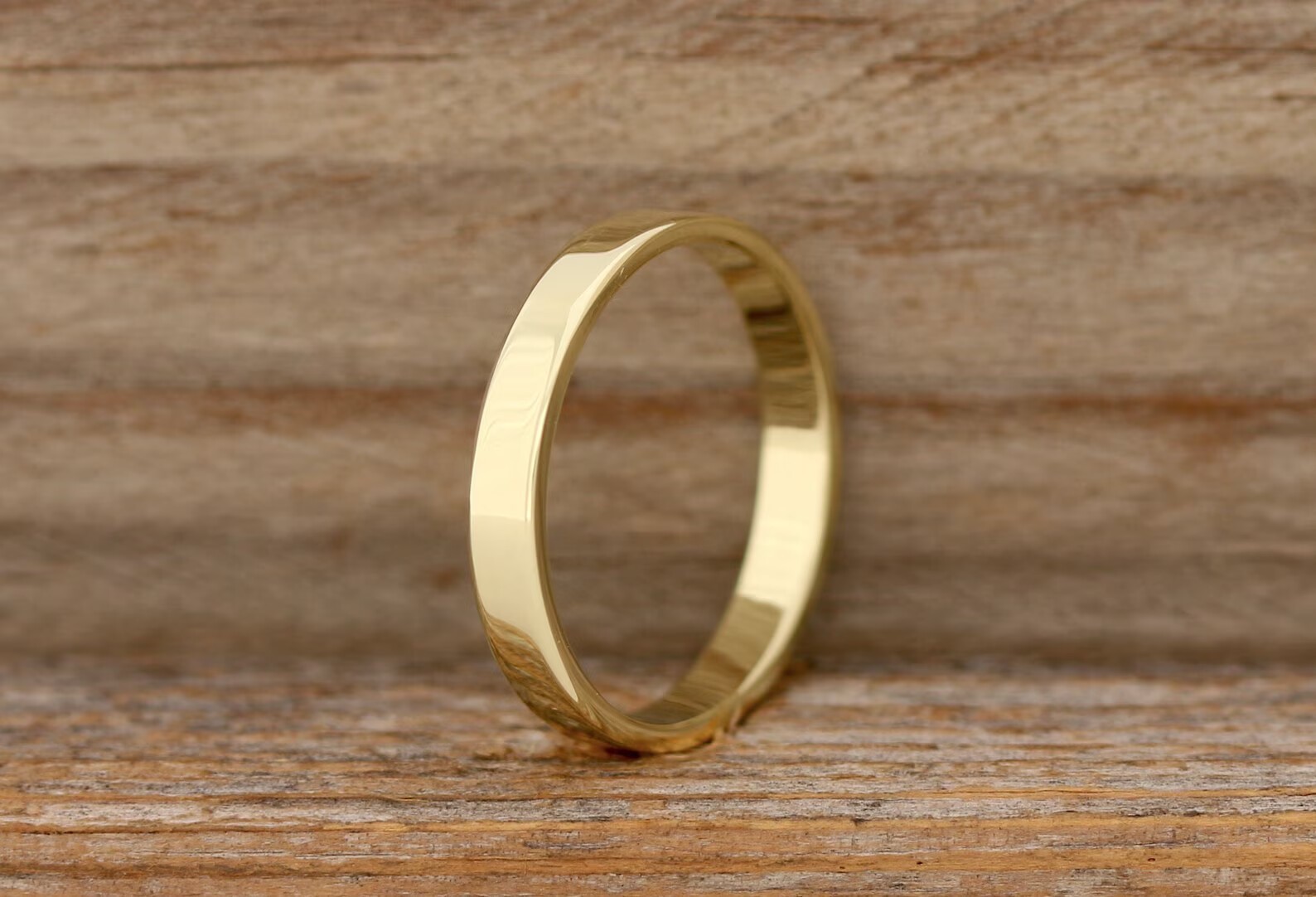 Polished Brass Band, Pure Brass Ring, Flat Unisex Men Women Jewelry Gift