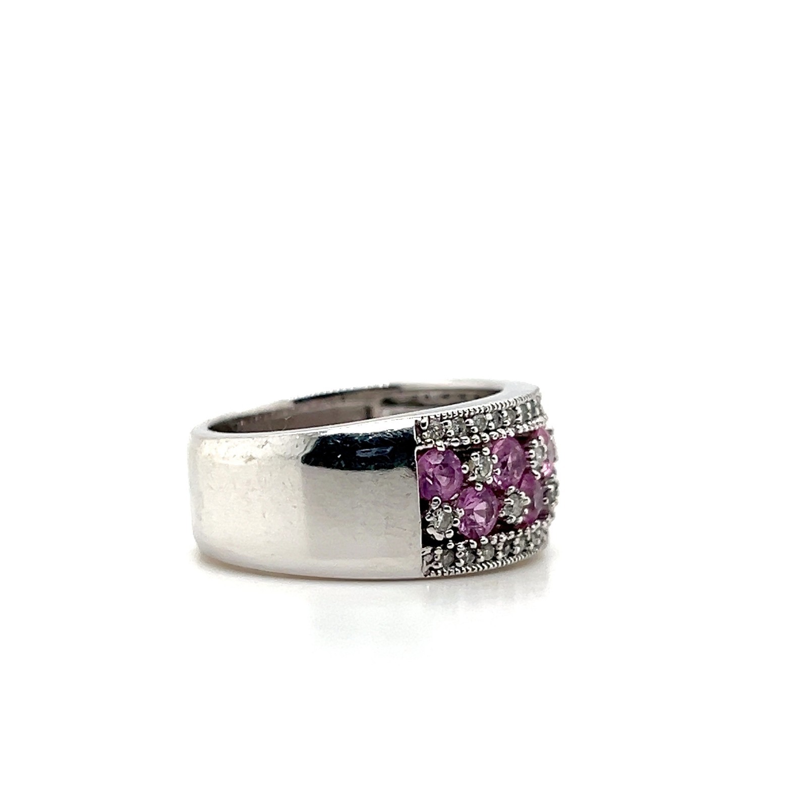 Effy Contemporary 1.60 Carat Pink Sapphire Diamond 14k White Gold Cocktail Band