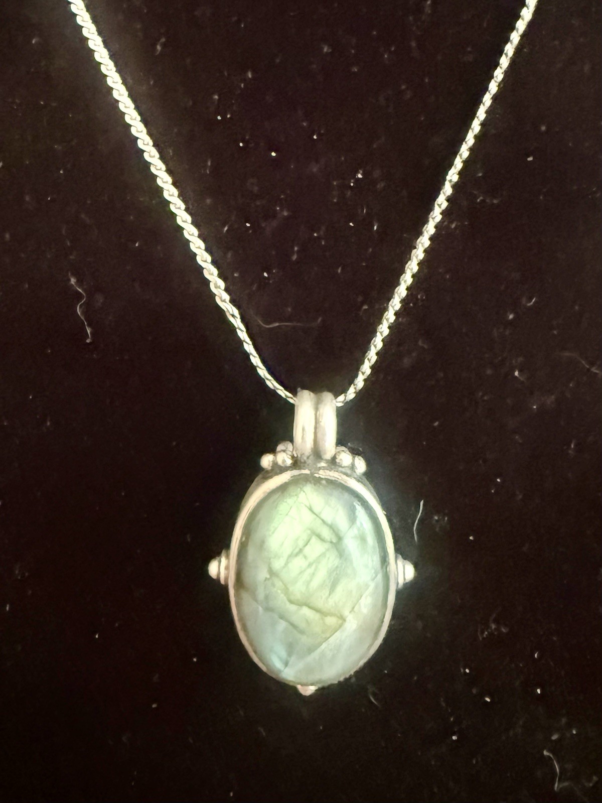 Woven Sterling Silver 20 Inch Necklace W/ Labradorite Pendant (John Hardy Style)