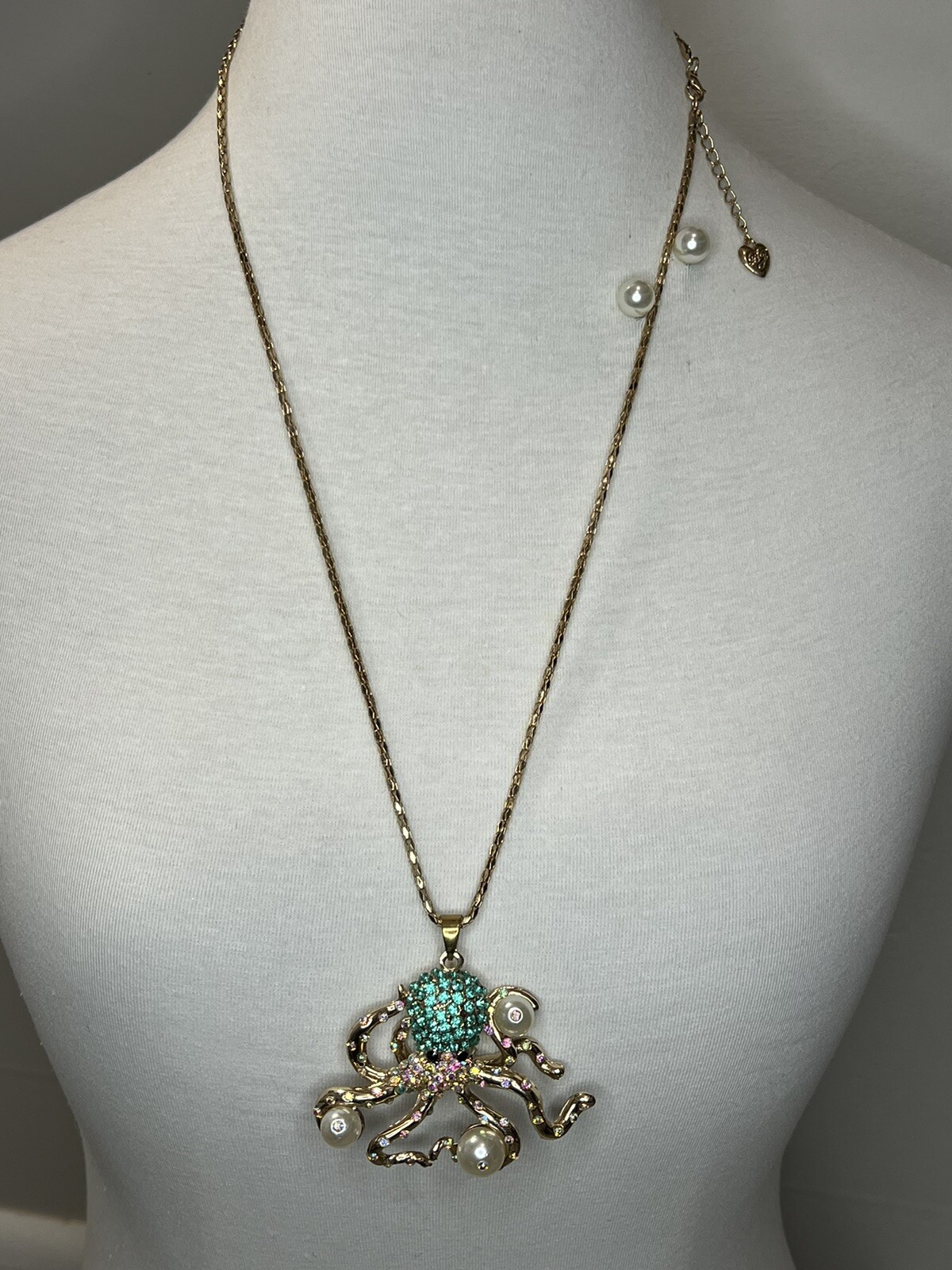 Betsey Johnson Large Aqua/Turquoise Blue Octopus Statement Necklace & Earrings