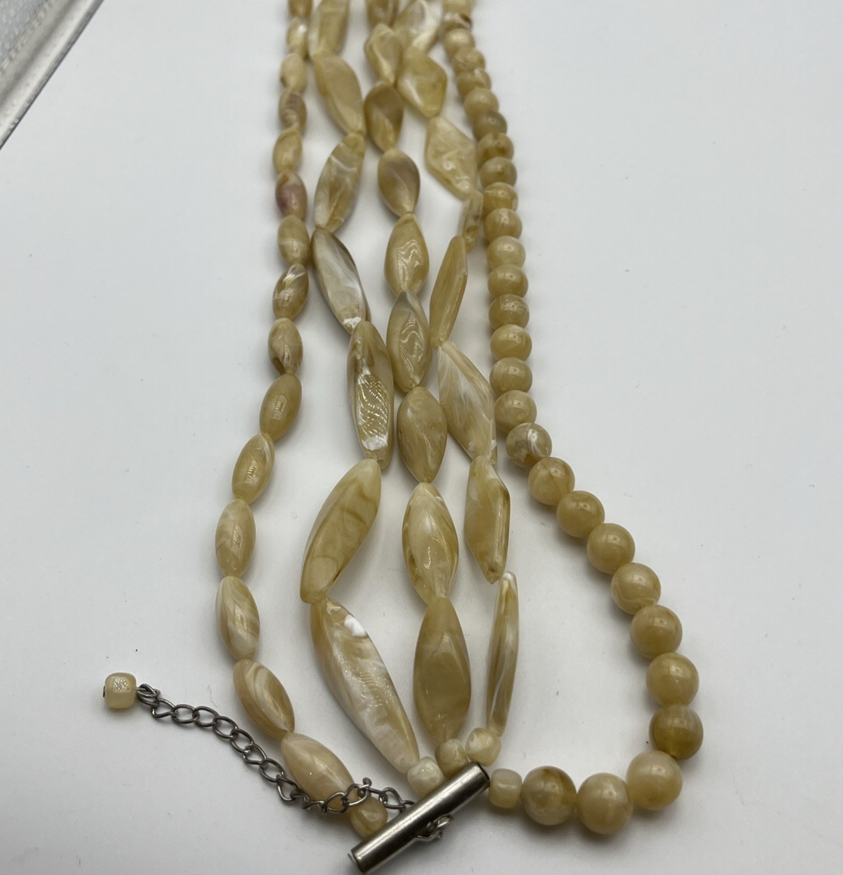Multi-strand Chunky Acrylic Lucite Retro Bohemian Beige Statement Bead Necklace