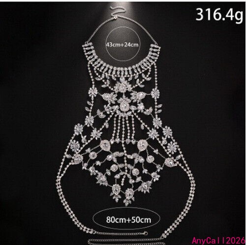 Hot Women Chest Rhinestone Necklace Vest Floral Droplet Luxury Body Chain Party
