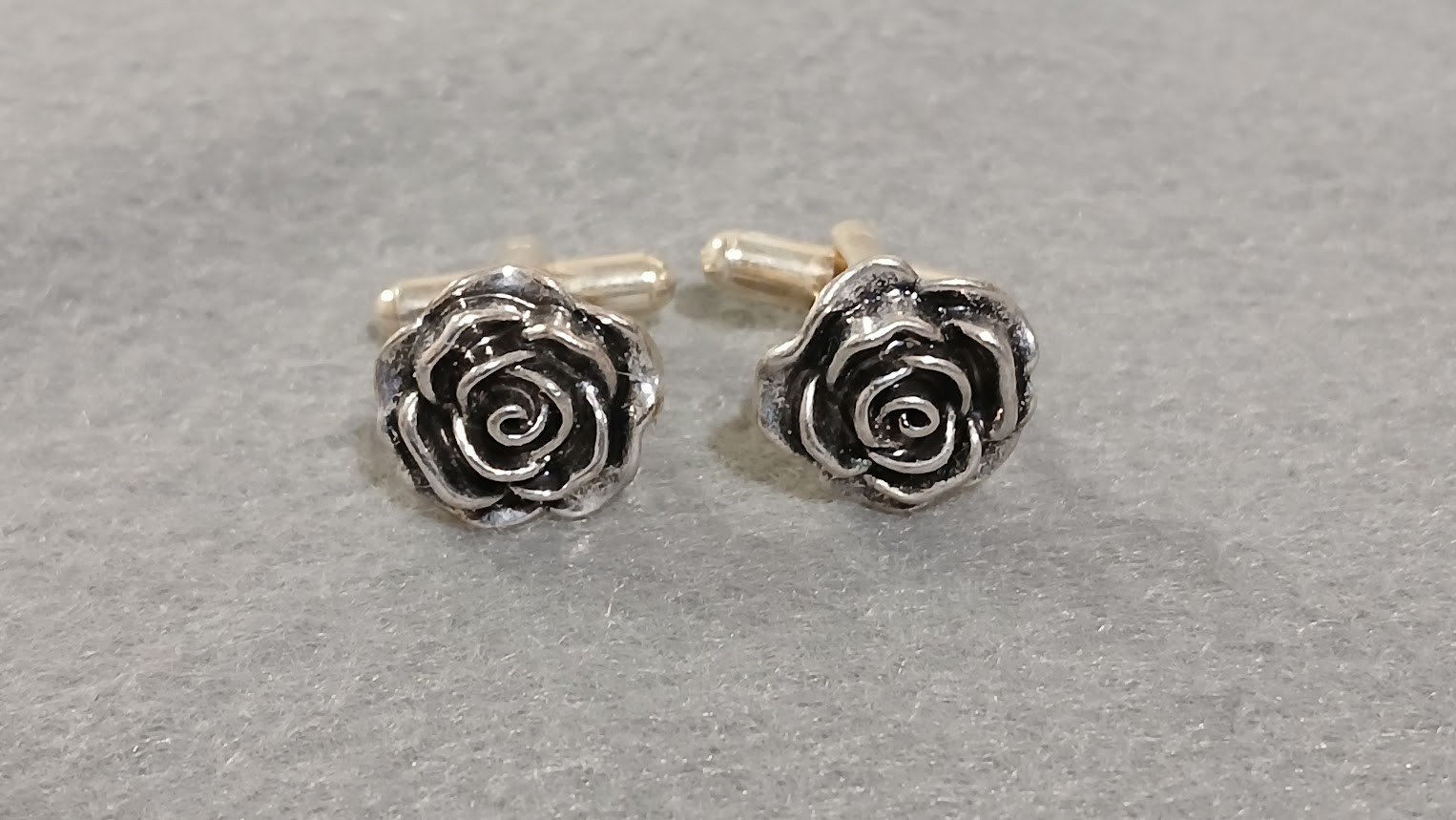 Antique Silver Rose Tie Clip Bar Cufflinks