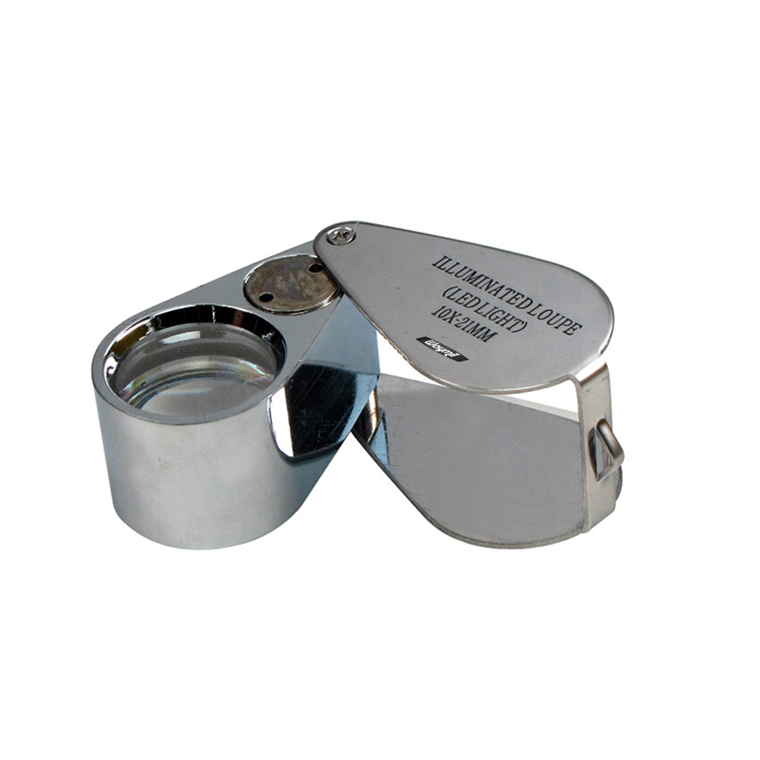 21 Mm Illuminated Magnifying Jewelers Loupe 10x With Two Lights Checking Gem