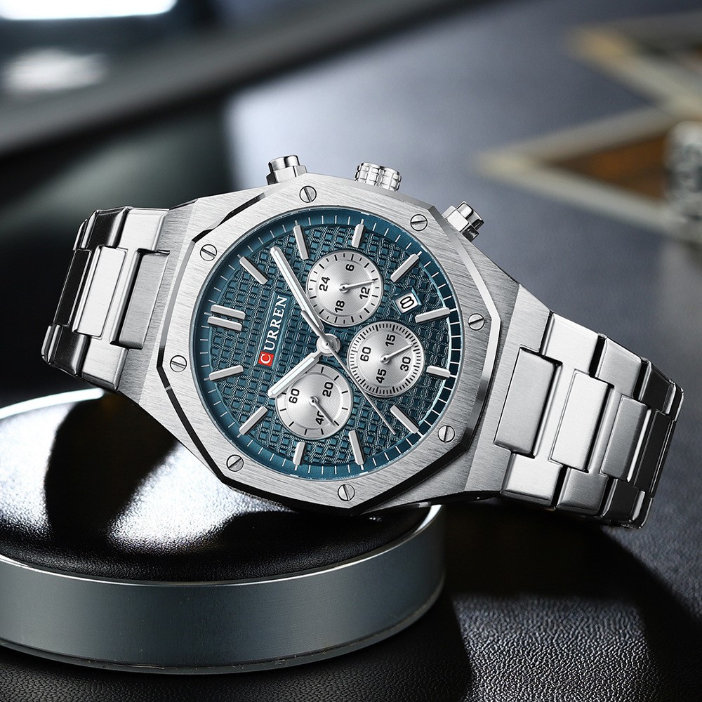 Men’s Octagonal Business Steel Belt Waterproof Calendar Quartz Watch