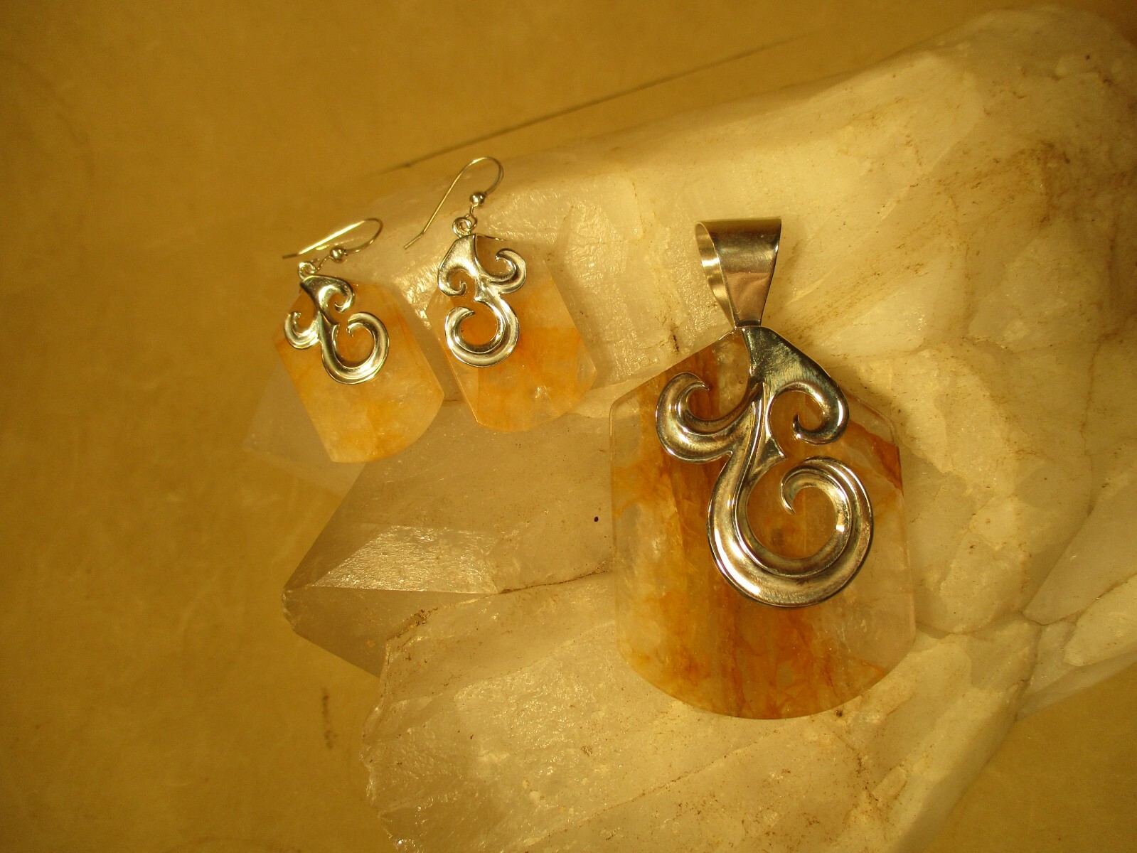 Jay KIng DRT HSN Sunshine Quartz Sterling Silver Pendant and Earring Set