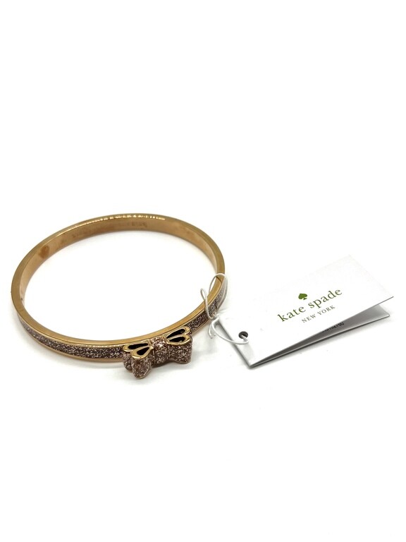 Kate Spade Moon River Rose Gold Glitter Bow Bangle Bracelet NWT Pouch FREE Ship