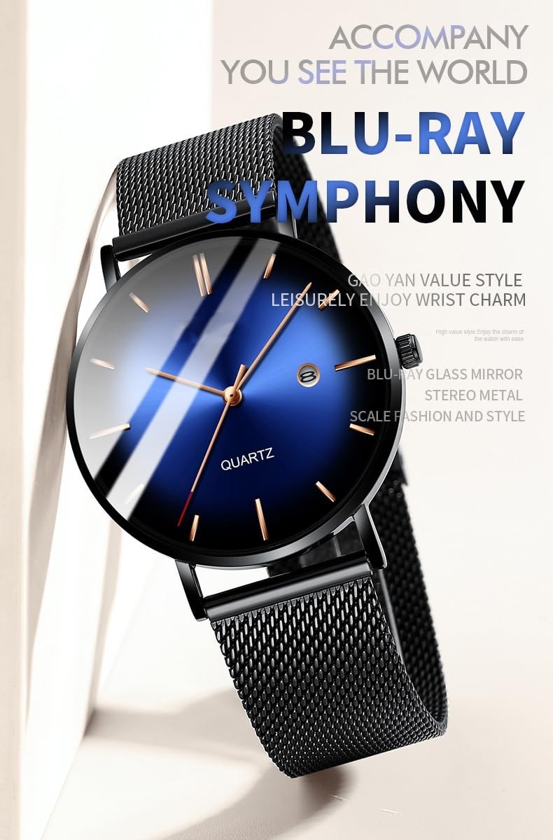 Men’s Minimalist Waterproof Wrist Watch – Ultra Thin Analog Quartz Date, Steel M