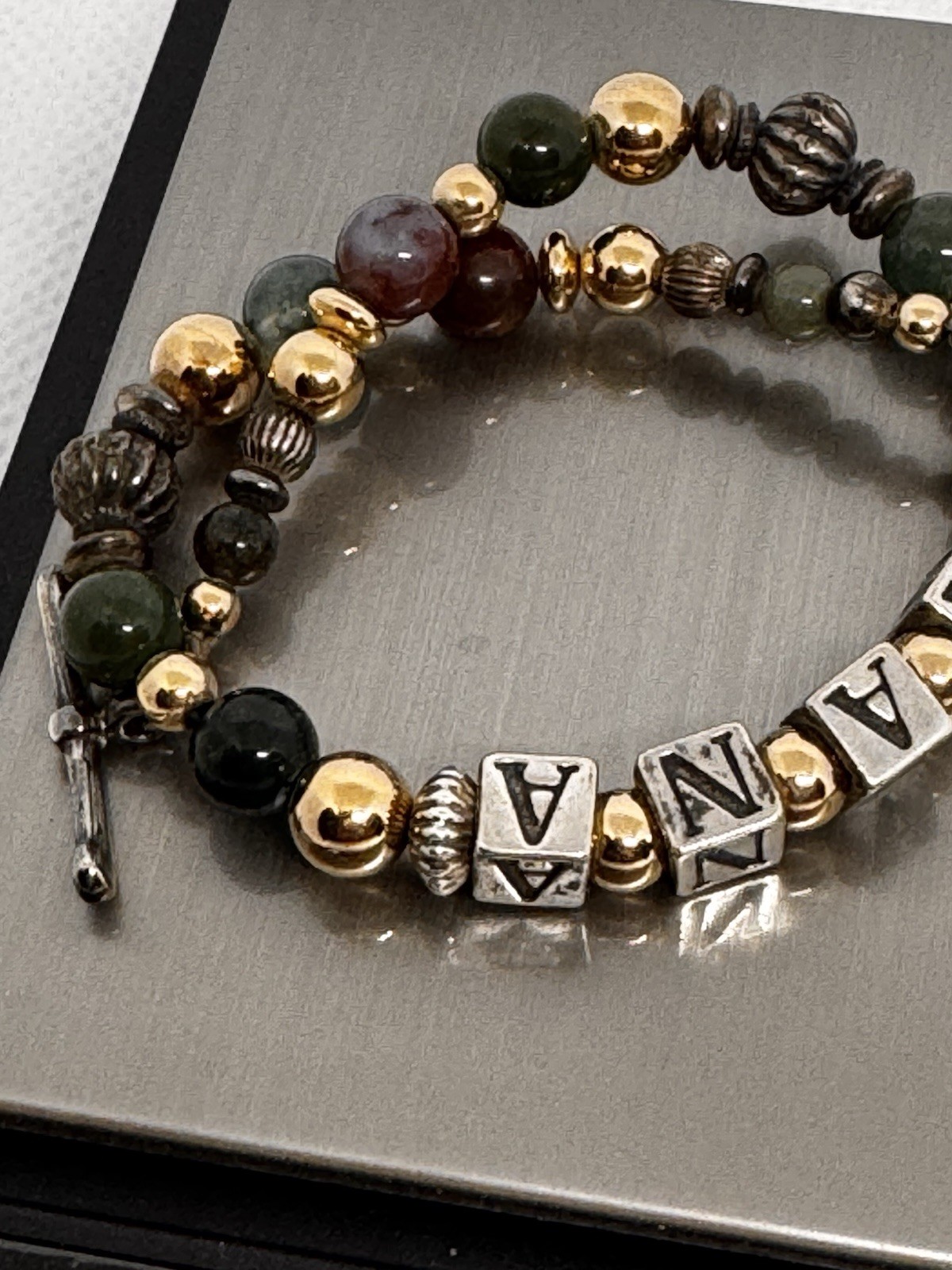 Vintage Sterling Silver NANA Bracelet 8.5” 22.4g Natural Jade Beads Toggle