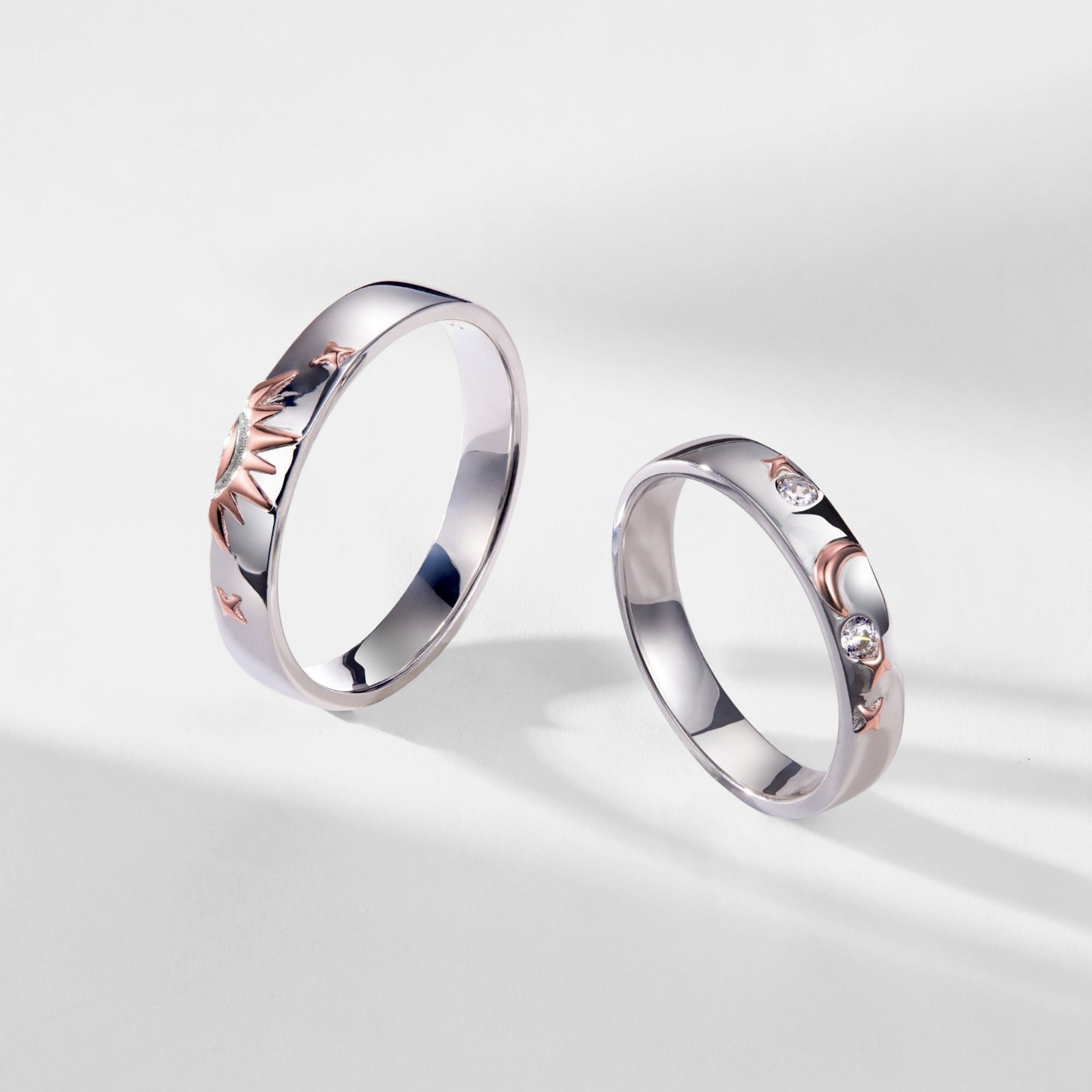 Sun Moon Star Couple Wedding Band Ring in 925 Sterling Silver