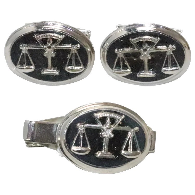Vintage Kinney Co. Justice Scale Cufflinks Tie Clip Set