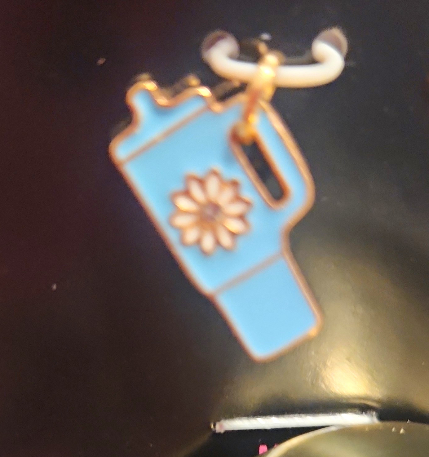 Blue Gold Enamel Metal Charm Pendant with Flower, Floral Theme