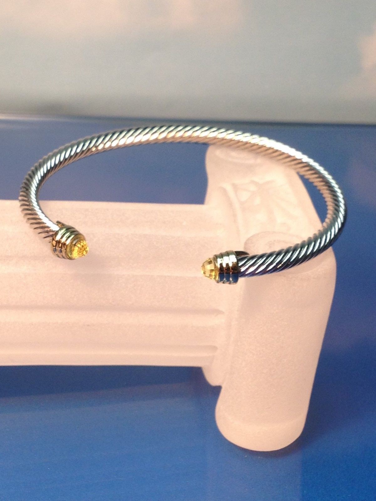 Jonquil Light Yellow Silver Gold Finish Designer Inspired Open Cuff Bracelet