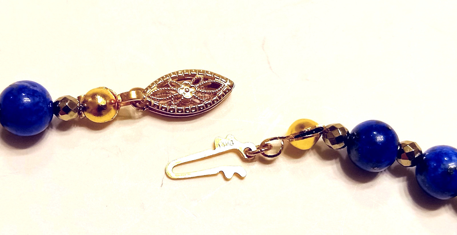 Ladies 6 mm LAPIS & Faceted GOLD Bead Bracelet 14K Gold Clasp / CUSTOM LENGTH