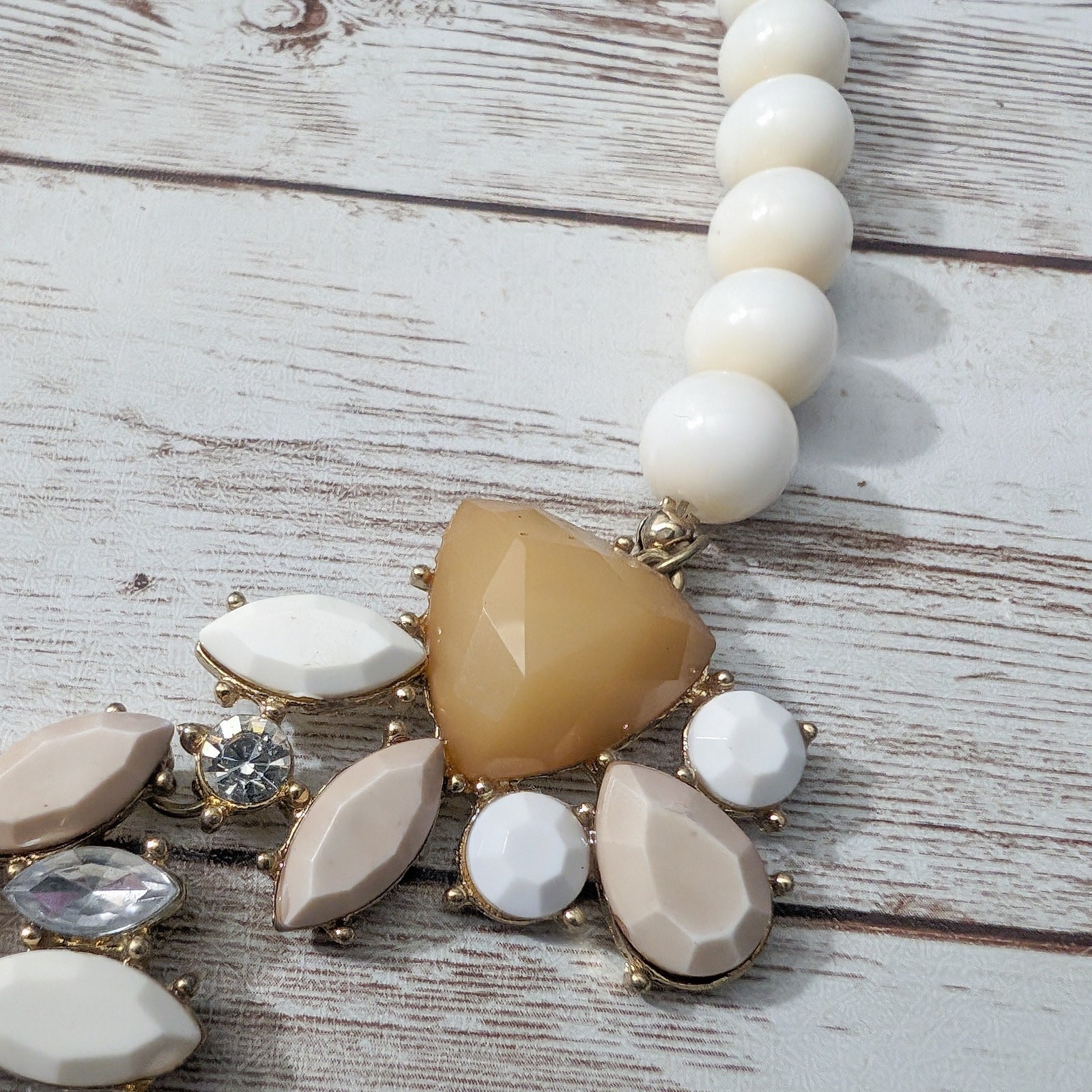 Vintage Necklace Chunky Statement Cream, Beige and Muted Orange