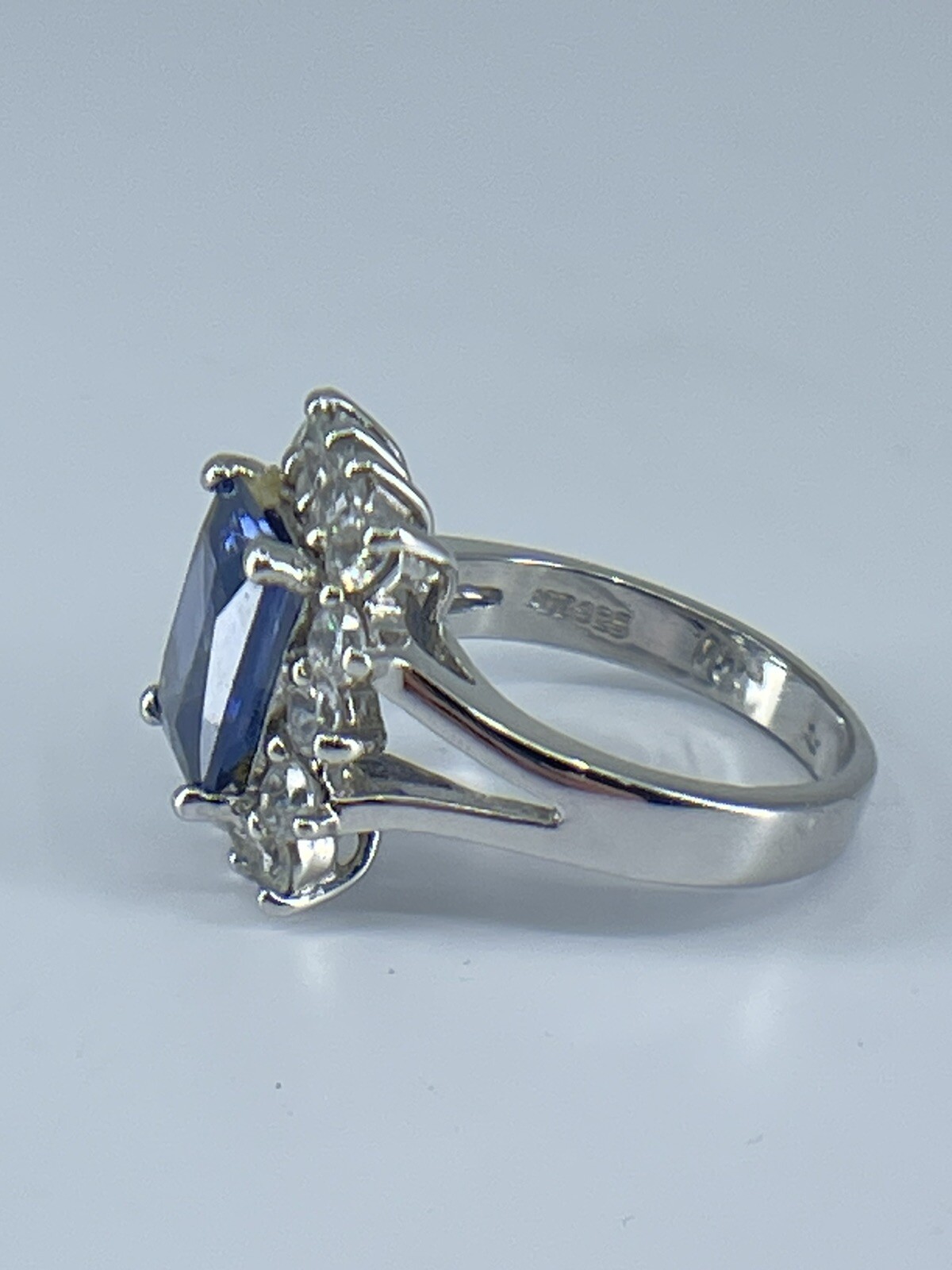 Ring ADI 925 sterling silver square blue amethyst small white rhinestones size 7