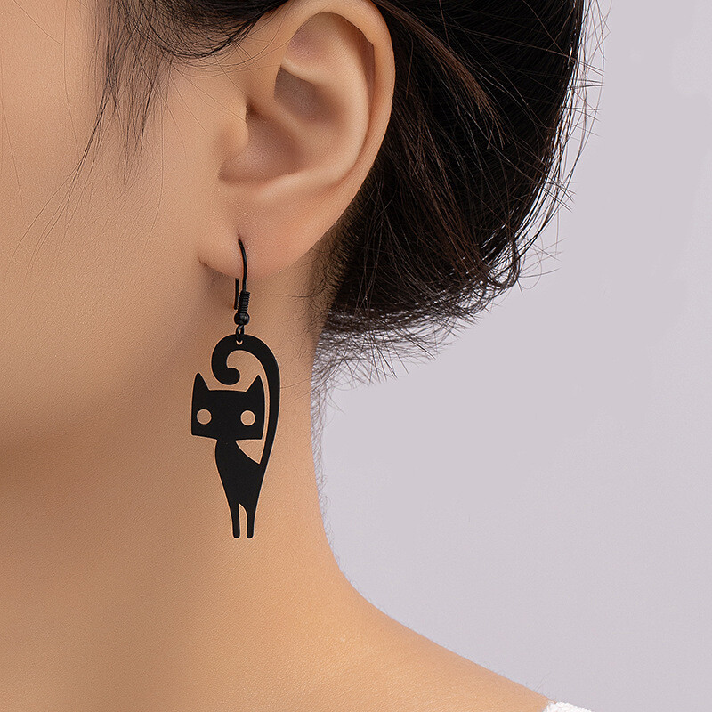 Fashion Black Cat Animal Drop Dangle Earrings Stud Women Halloween Party Jewelry