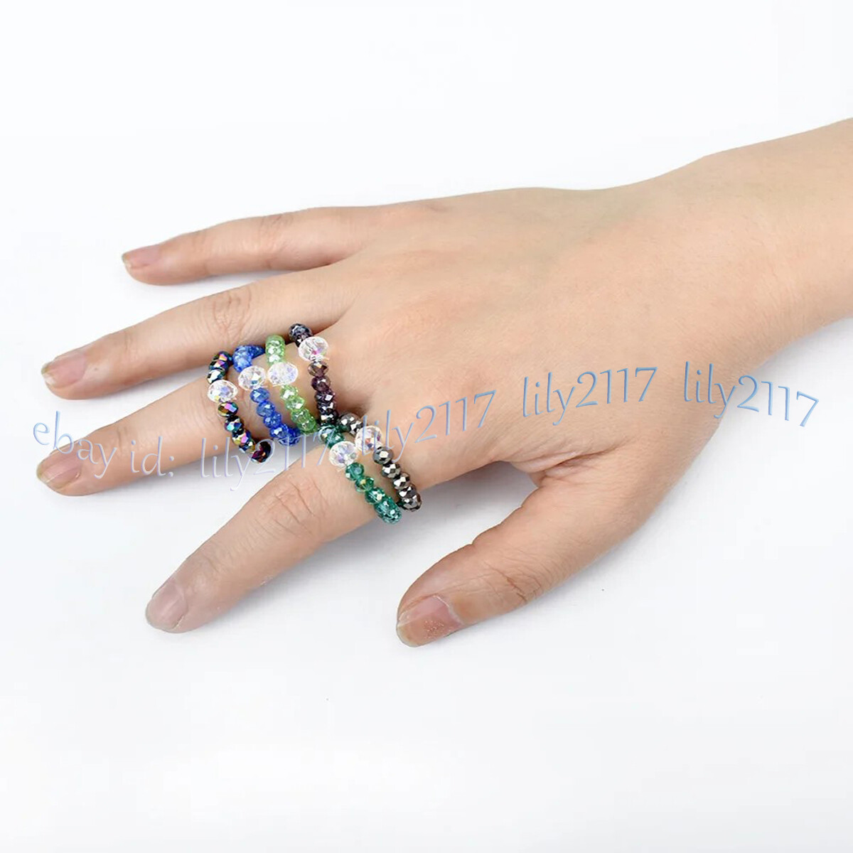 Faceted Multicolor Crystal Beads Adjustable Stretchy Finger Rings Couple Rings