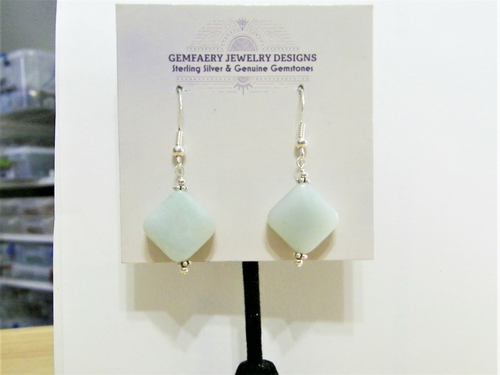 Sterling Silver Natural AMAZONITE Gemstone Dangle Earrings #1979…Handmade USA