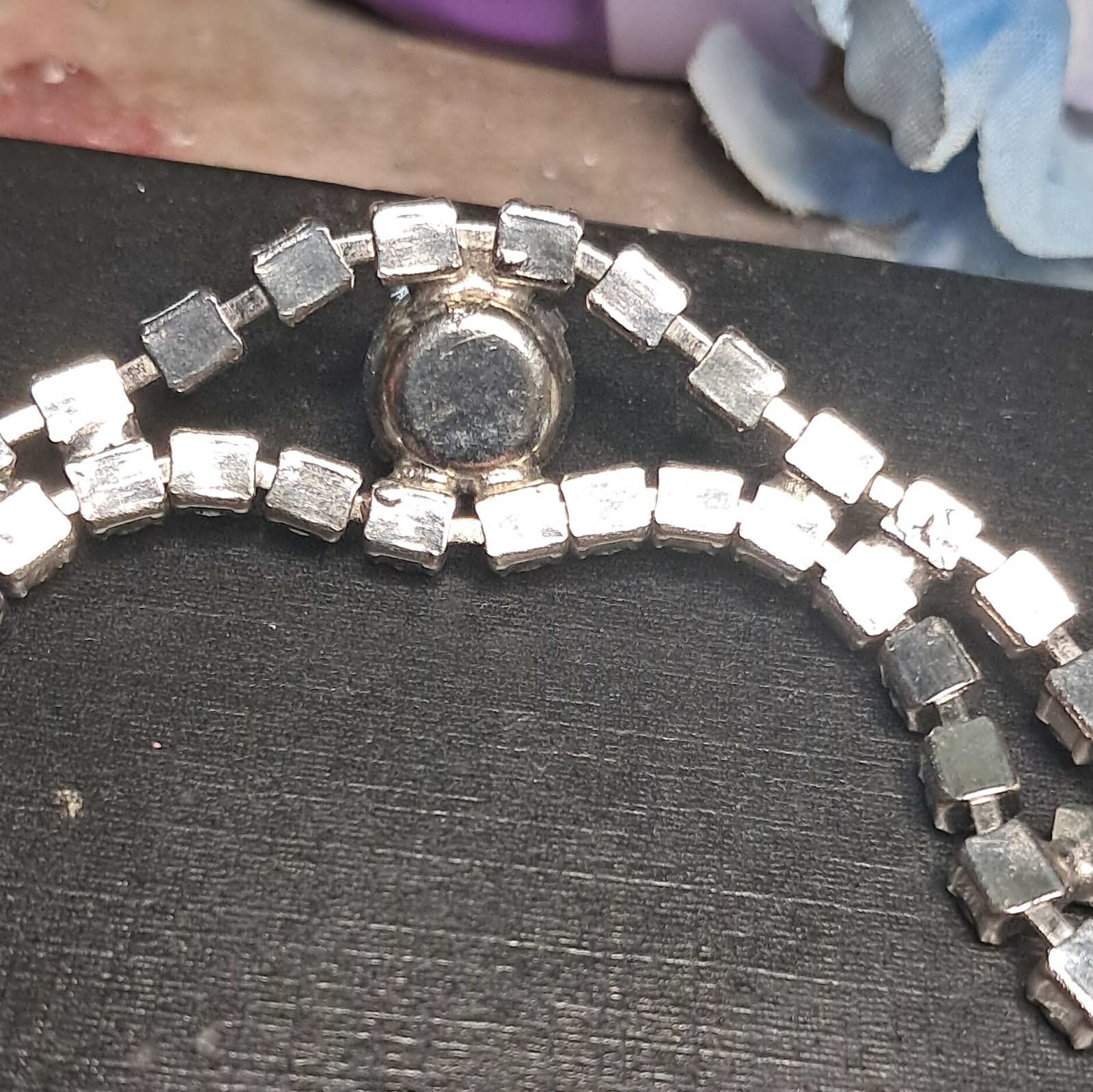 Vtg 1950’s Juliana Style Blue Rhinestone Bracelet Large Center Stone PAT PEND
