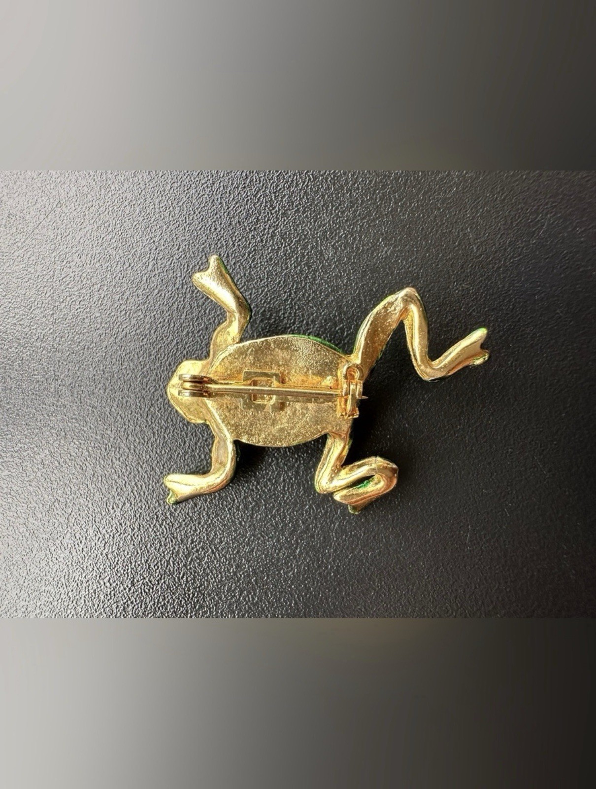 Vintage Metallic green enamel leaping frog brooch