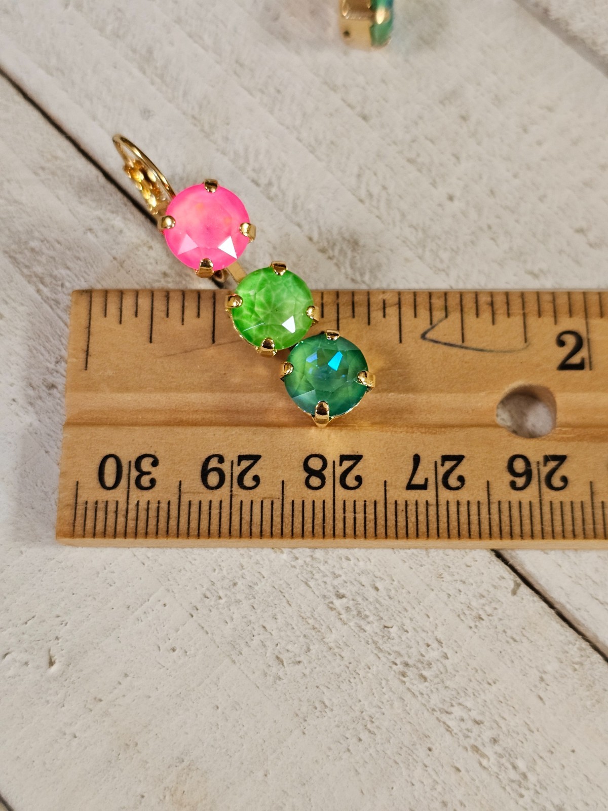 B1-22 Watermelon Mojito Pink Lime Crystal Earrings Cup chain 3pc Jewelry Set