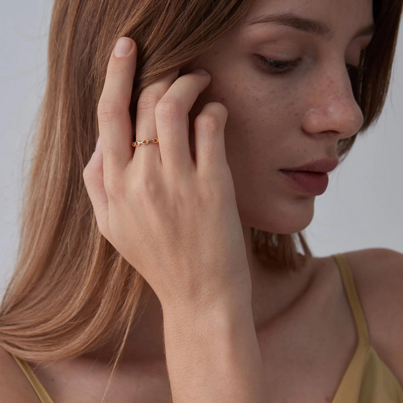 Dainty Gold Chain Link Stacking Band Ring in 925 Sterling Silver