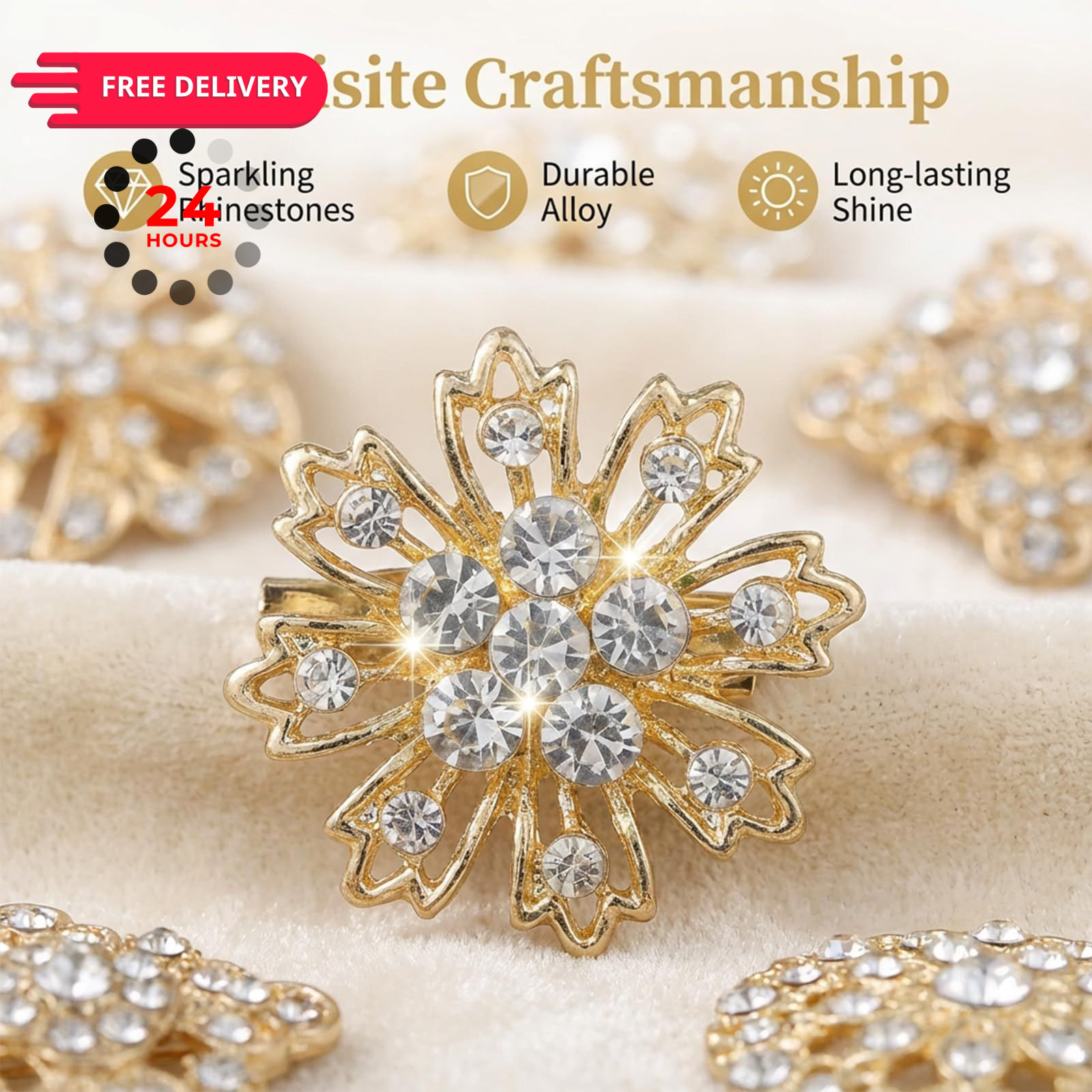 12 Pieces Gold Crystal Wedding Bouquet Brooches for 2.4cm / 0.9inch, Sliver