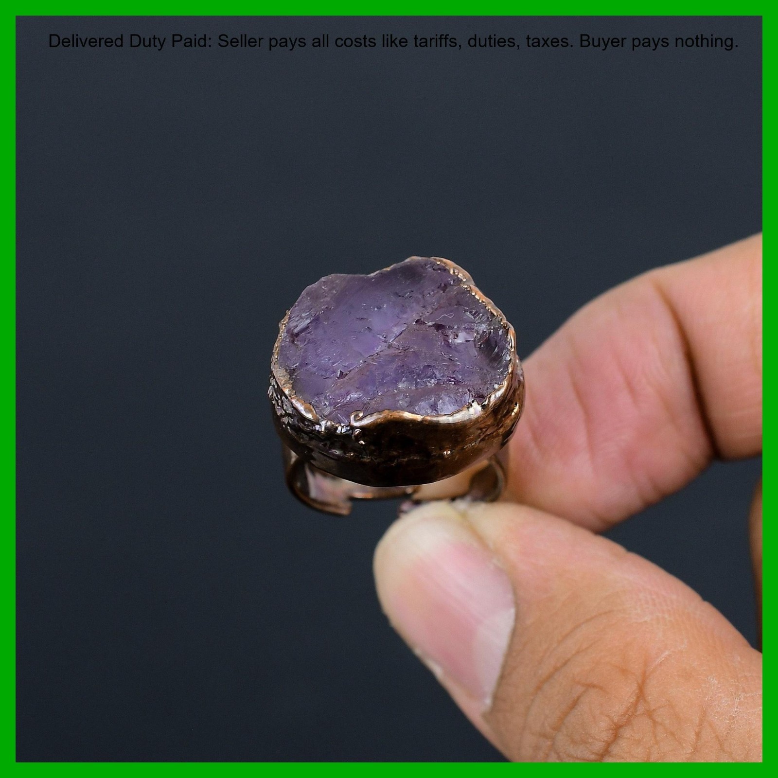 African Amethyst Rough Gemstone Stackable February Electroformed New Ring Copper