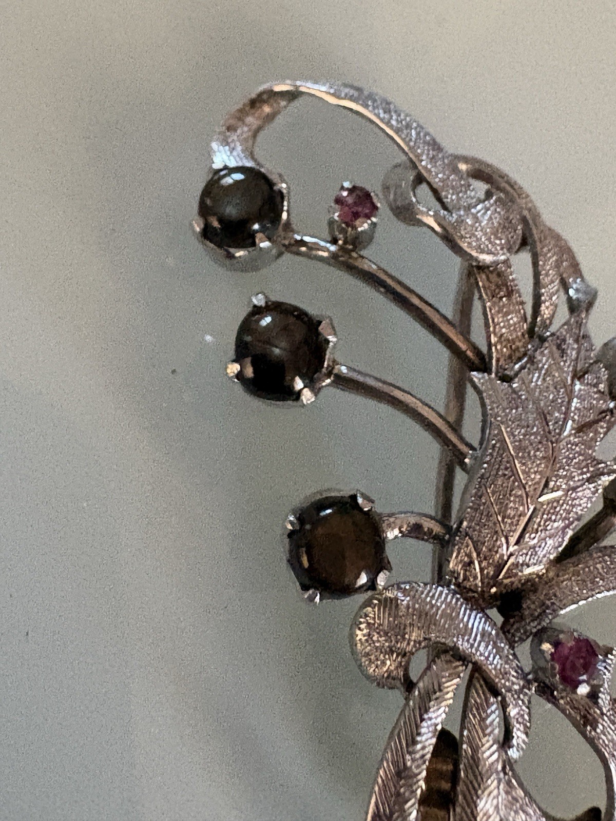 Vtg Sterling 925 Black Sapphire & Ruby Floral Bouquet Brooch Pin 5.67g 1950s