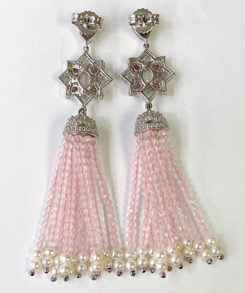 QVC Sterling Silver 7.25ct Rose Quartz Tassel Drop Earrings