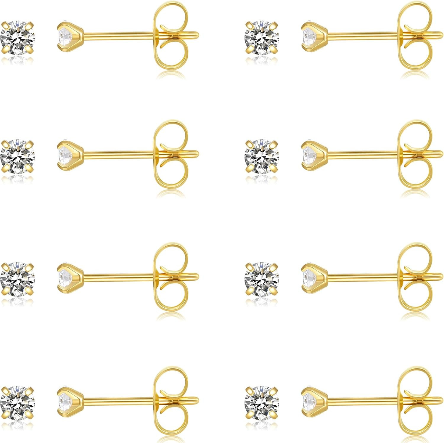 10 Pairs Small Stud Earrings for Women Hypoallergenic Multiple Piercings | Clear