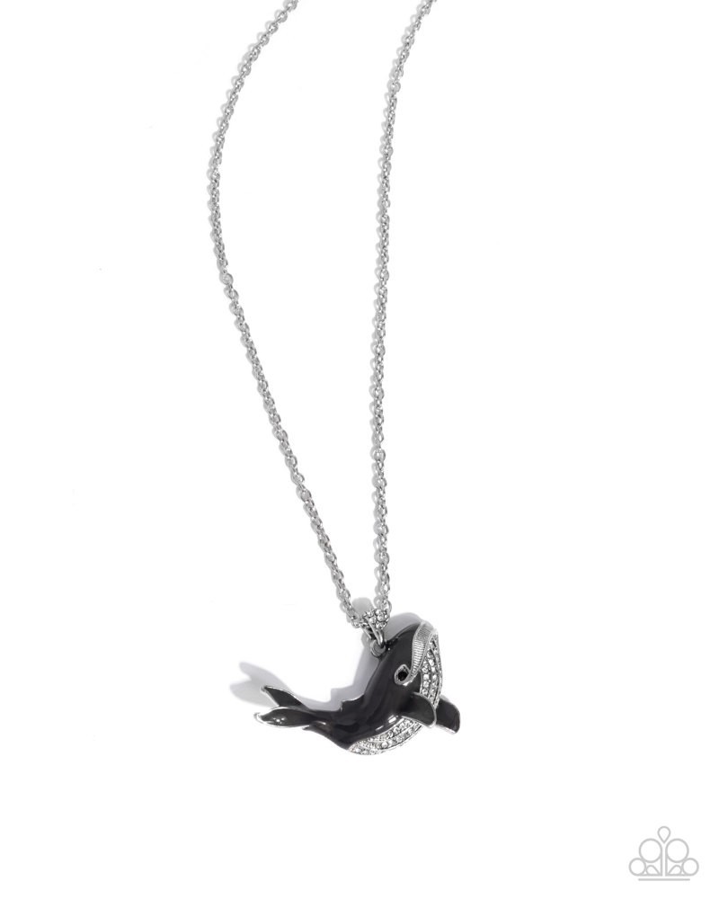 Paparazzi Whale Watching – Silver – Gray Whale – White & Black Rhinestones – Nec