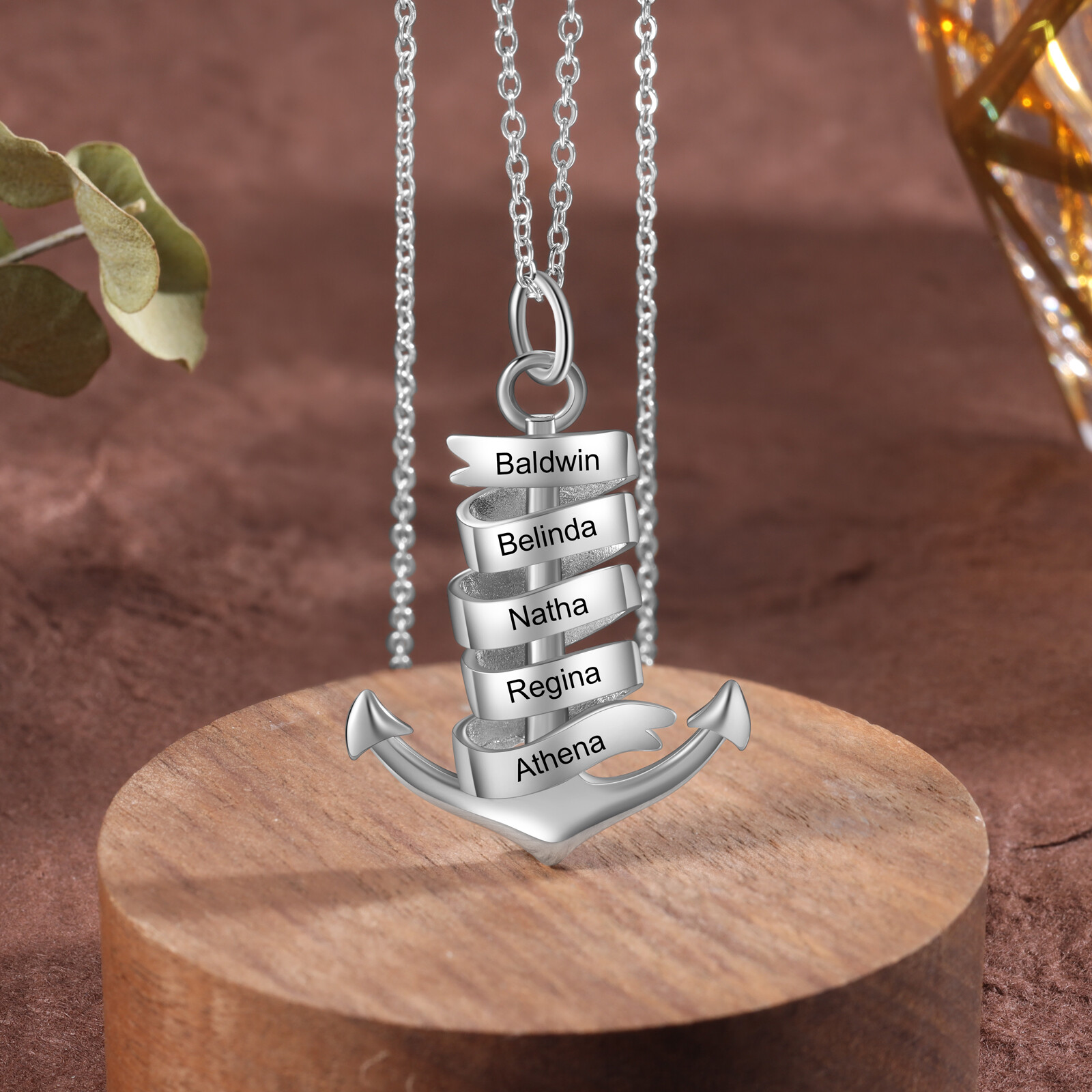 Personalized 5 Engraved Names Mother’s Necklace – Chain and Anchor Design