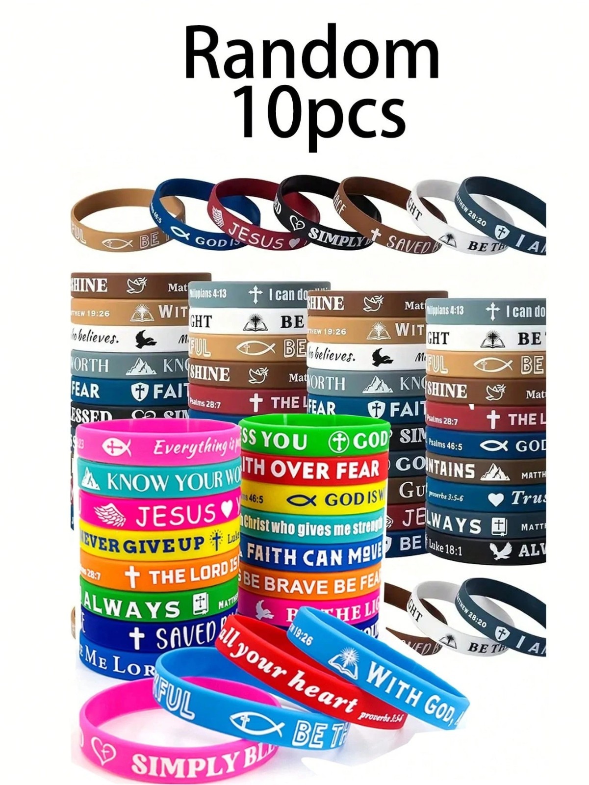 20PCS Christian Bible Verse Silicone Bracelets Religious Scripture Wristbands US