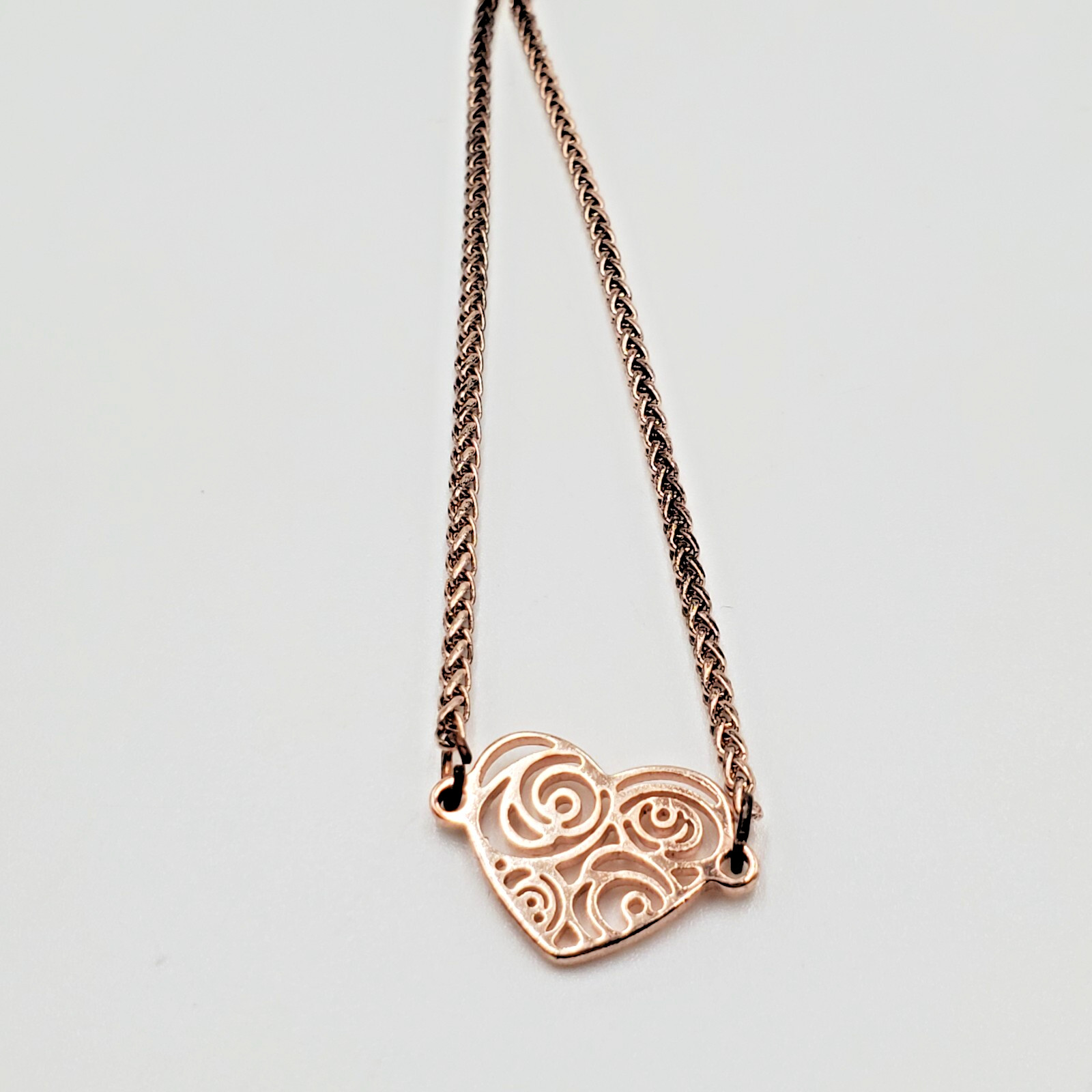 Open Scroll Heart Bracelet Up to 8 inch Adjustable Rose Gold Rope Chain Slide