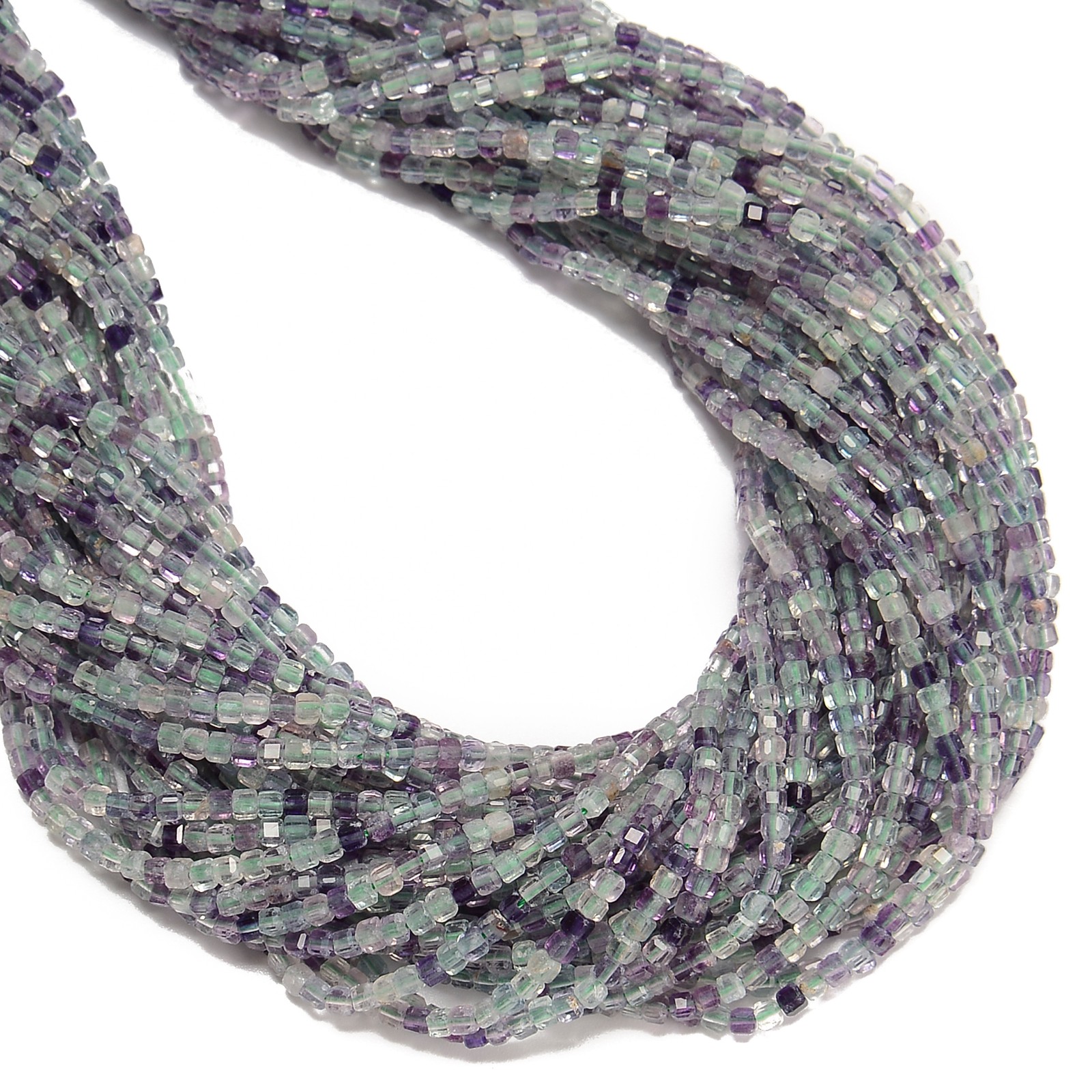 Natural Fluorite Faceted Cube Beads Size 2mm 15.5” Strand