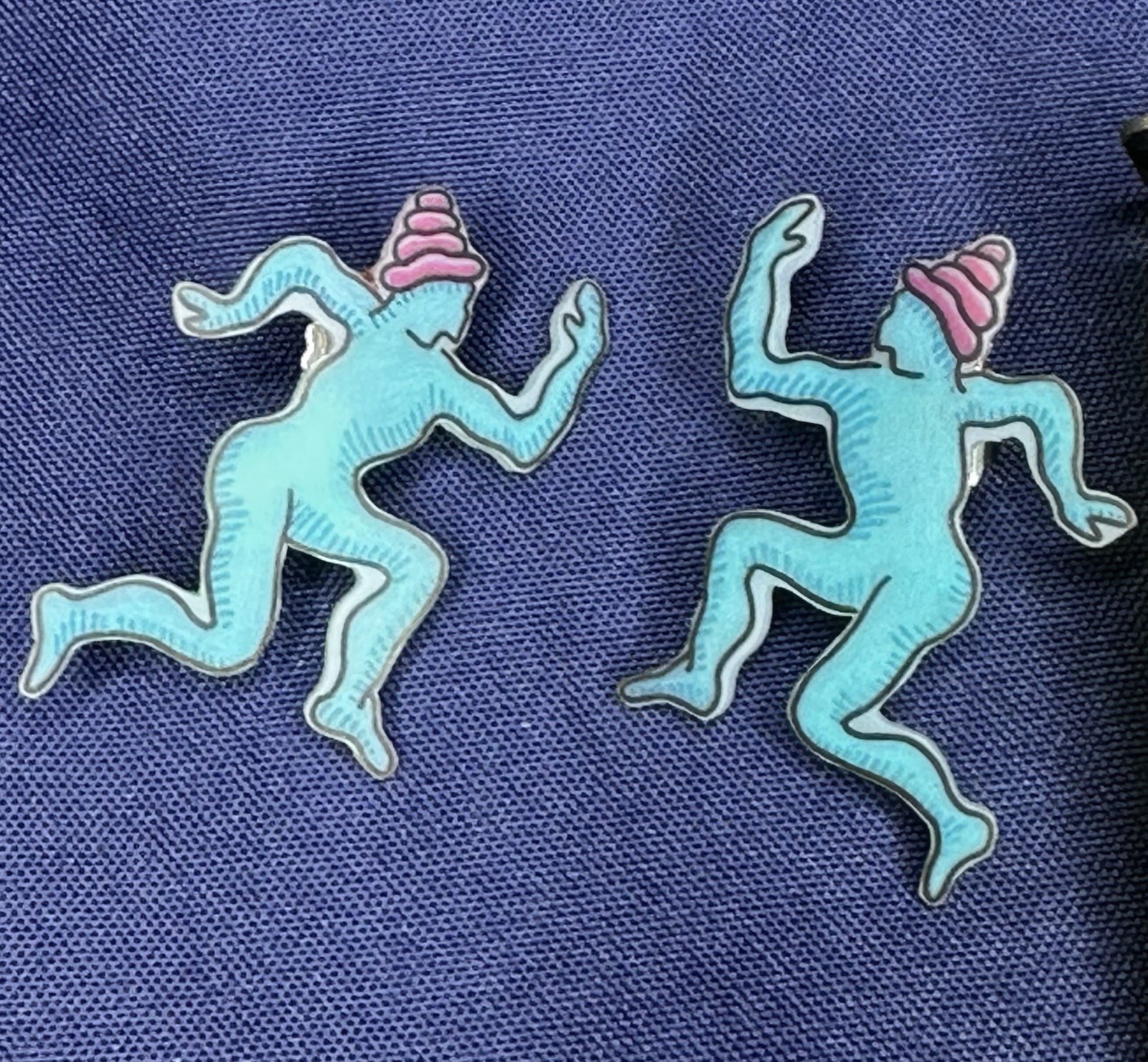 Keith Haring Inspired Dancing Figure Statement Earrings Turquoise Pink Pop Art