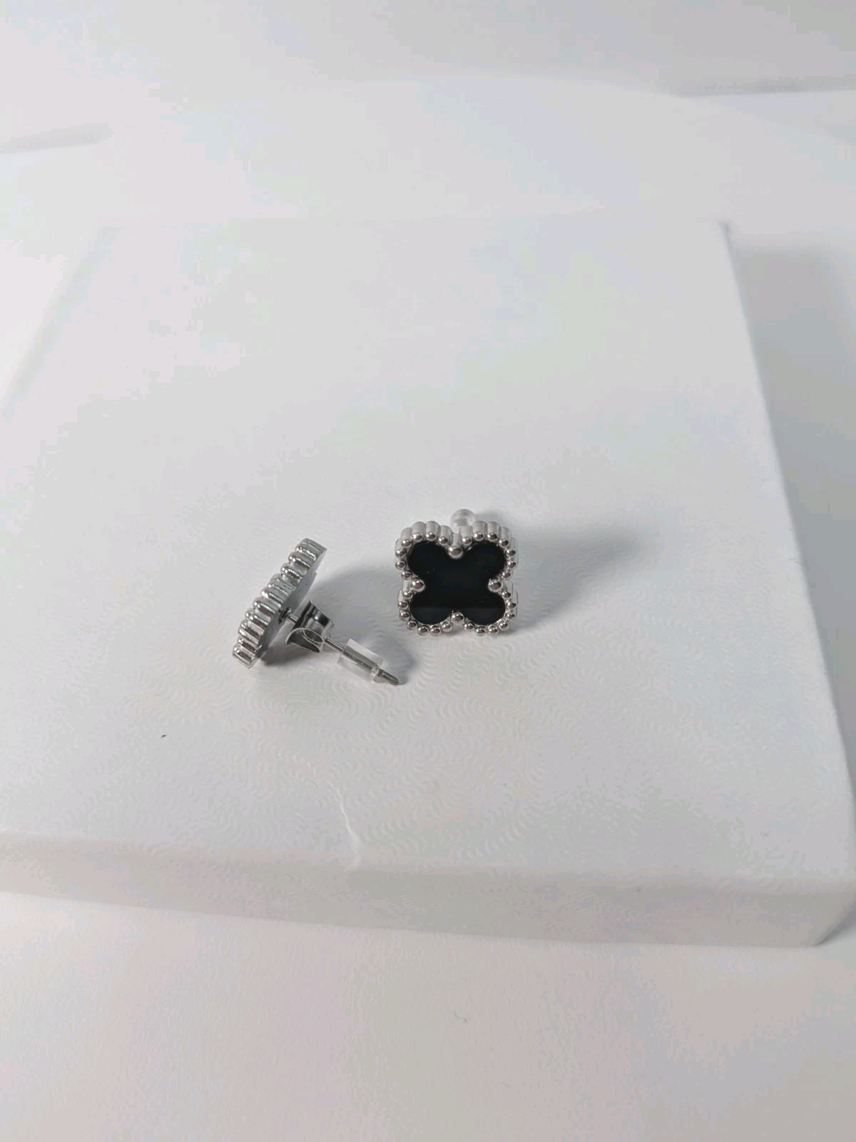Adornia Set 3 Clover Stud Earrings Silver Pink Black White 14k Gold or Rhodium