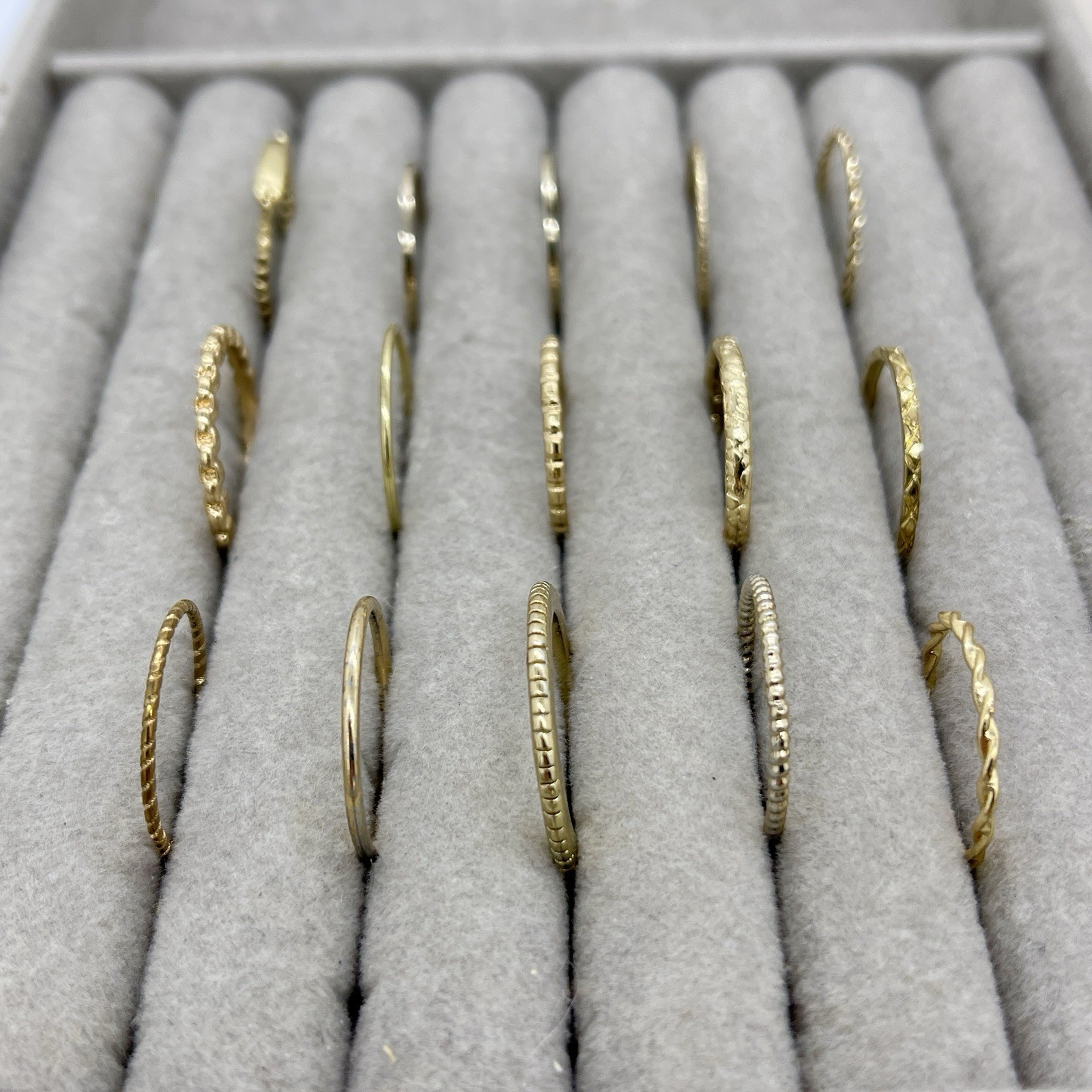 Lot 12 Gold Tone Dainty Thin Stacking Band Rings Twisted Rope Etched Sz 7-9