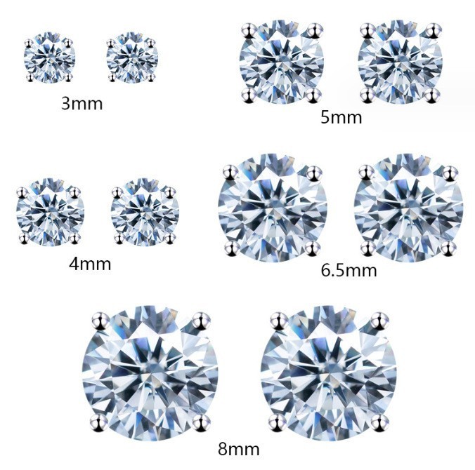 S925 Silver 4 Prong Round VVS Moissanite Stud Earrings 0.1-5CT Hip Hop Earrings