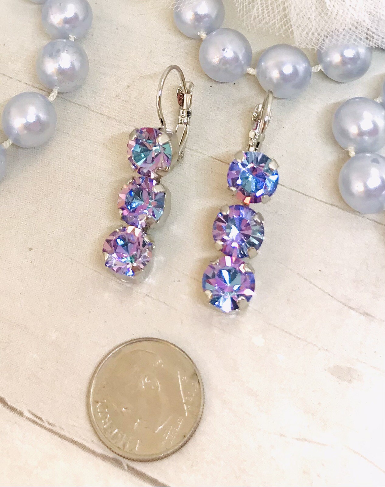 8mm Vitrail Light Triple Cup Chain Drop Earrings made w/ Vitrail Light Crystals