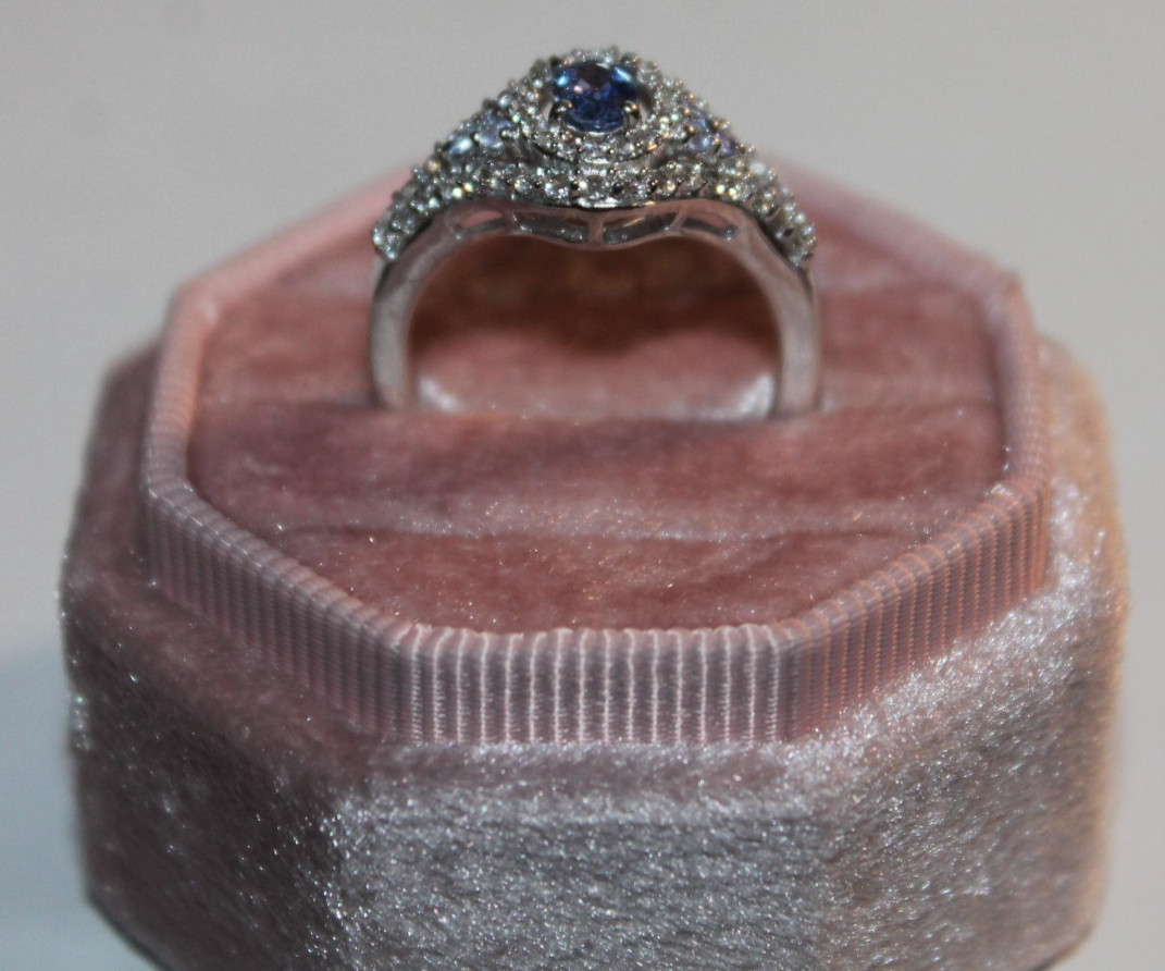 Tanzanite and Diamond 925 Silver Ring Size 7, STS Karis