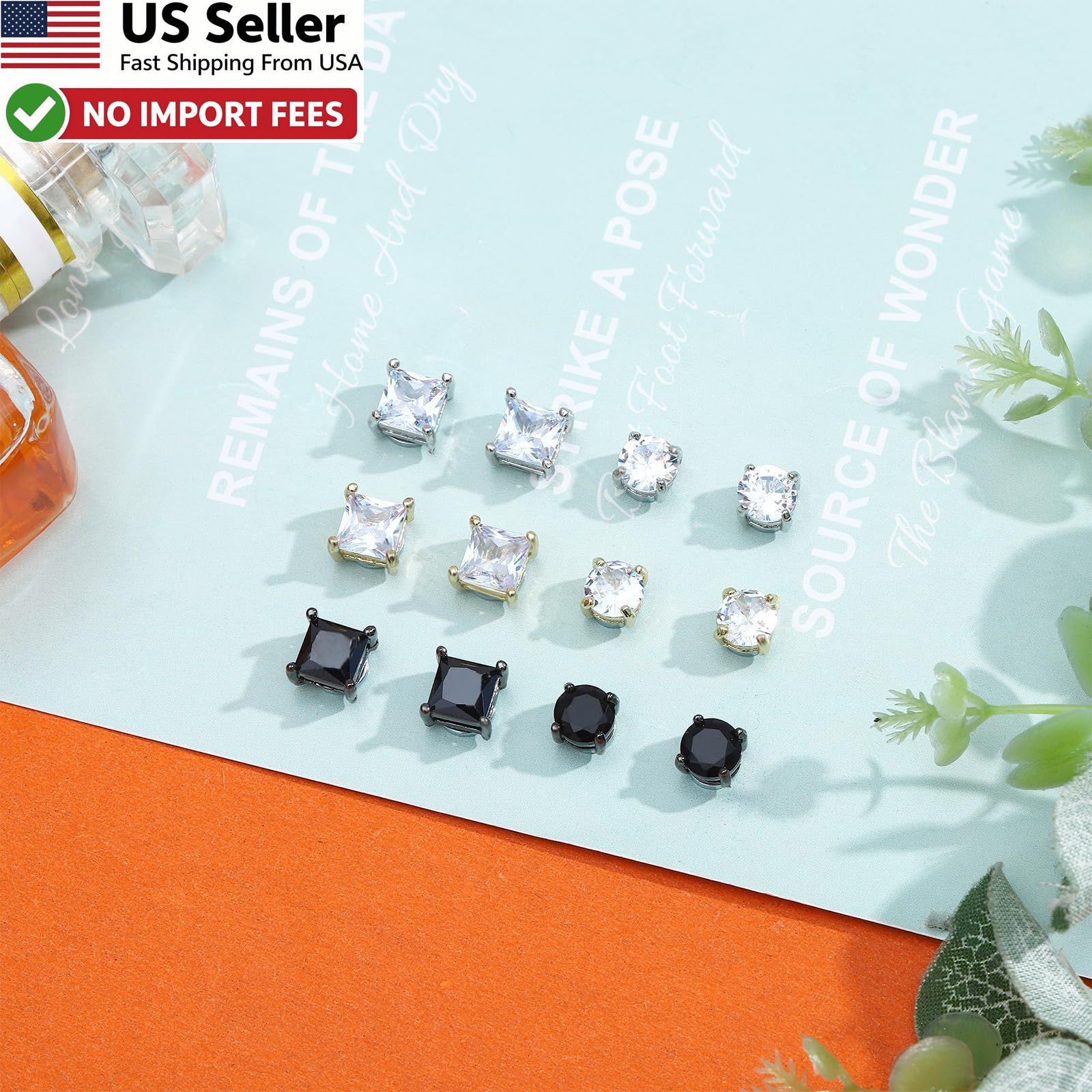 NEWITIN 6 Pairs Stainless Steel Magnetic Stud Earrings for Black Gold Silver