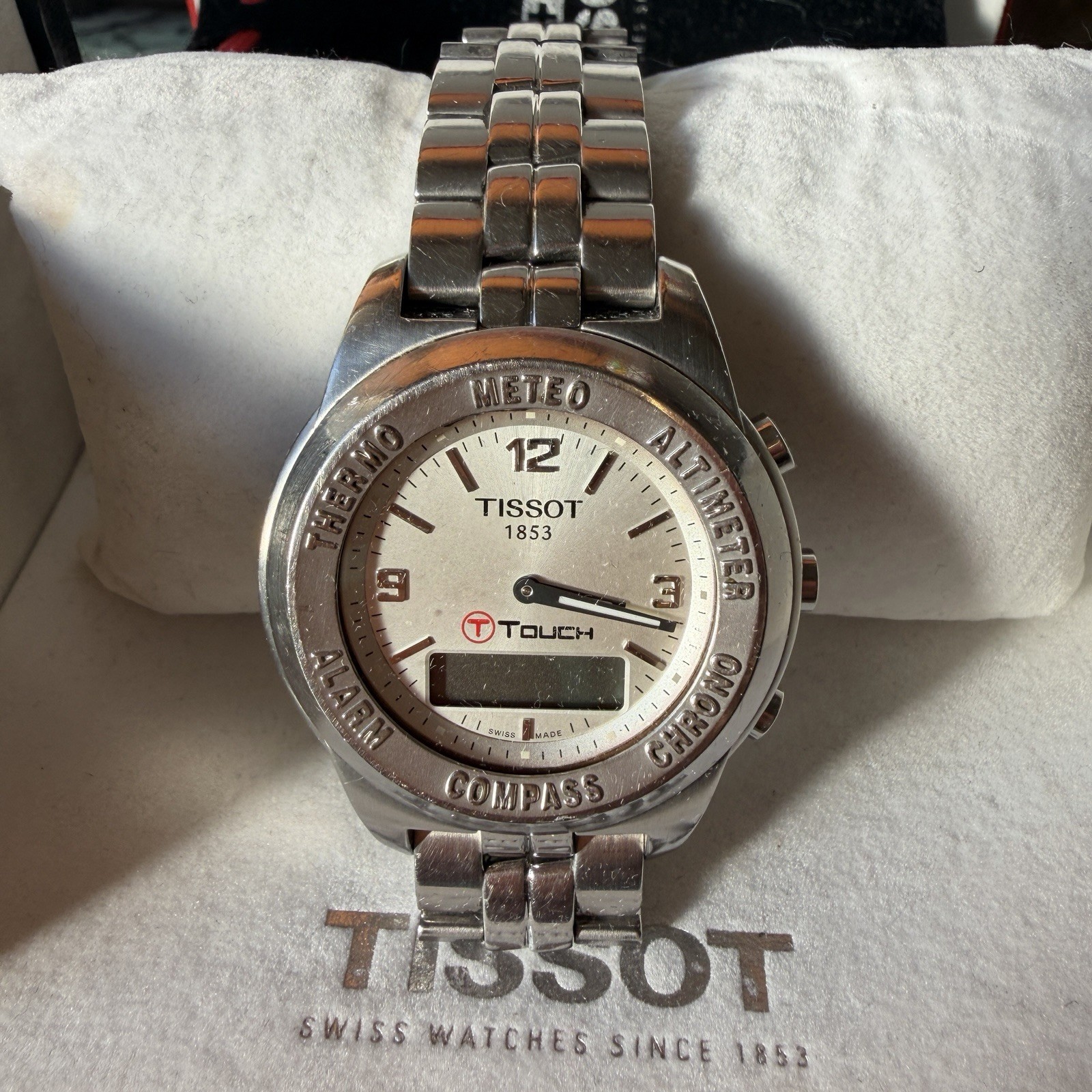 Tissot T-Touch Mens Vintage Watch 38mm Stainless Steel Analog Digital Box Set