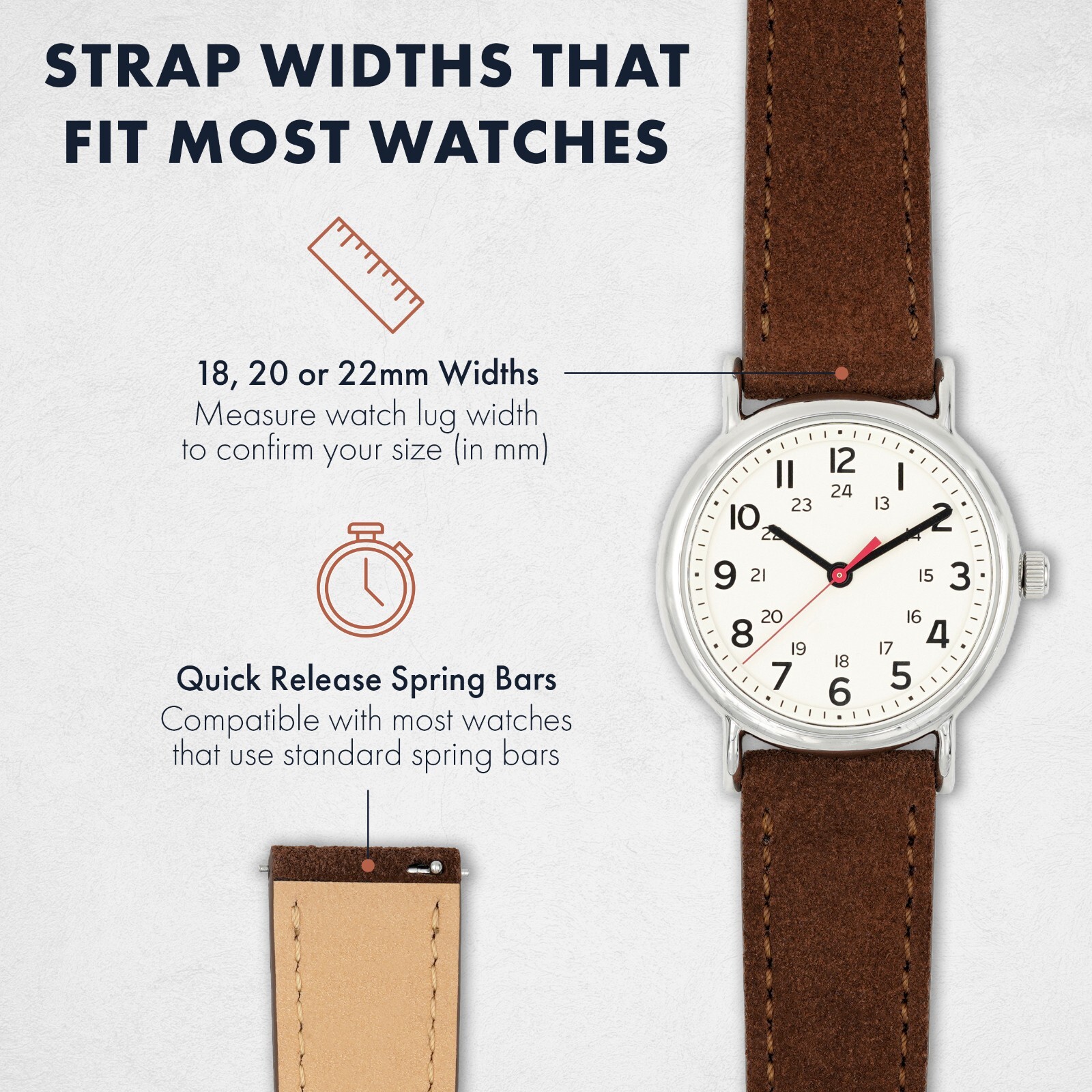 Suede Quick Release Watch Band – Dark Brown – 18, 20 or 22mm