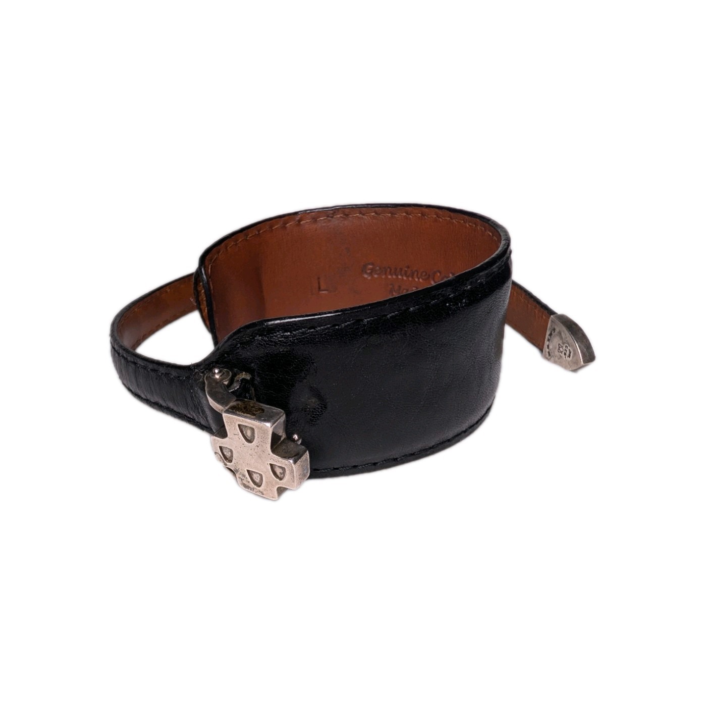 Saint by Sarah Jane Sterling Silver Casa Cross Black Leather Wrap Bracelet L